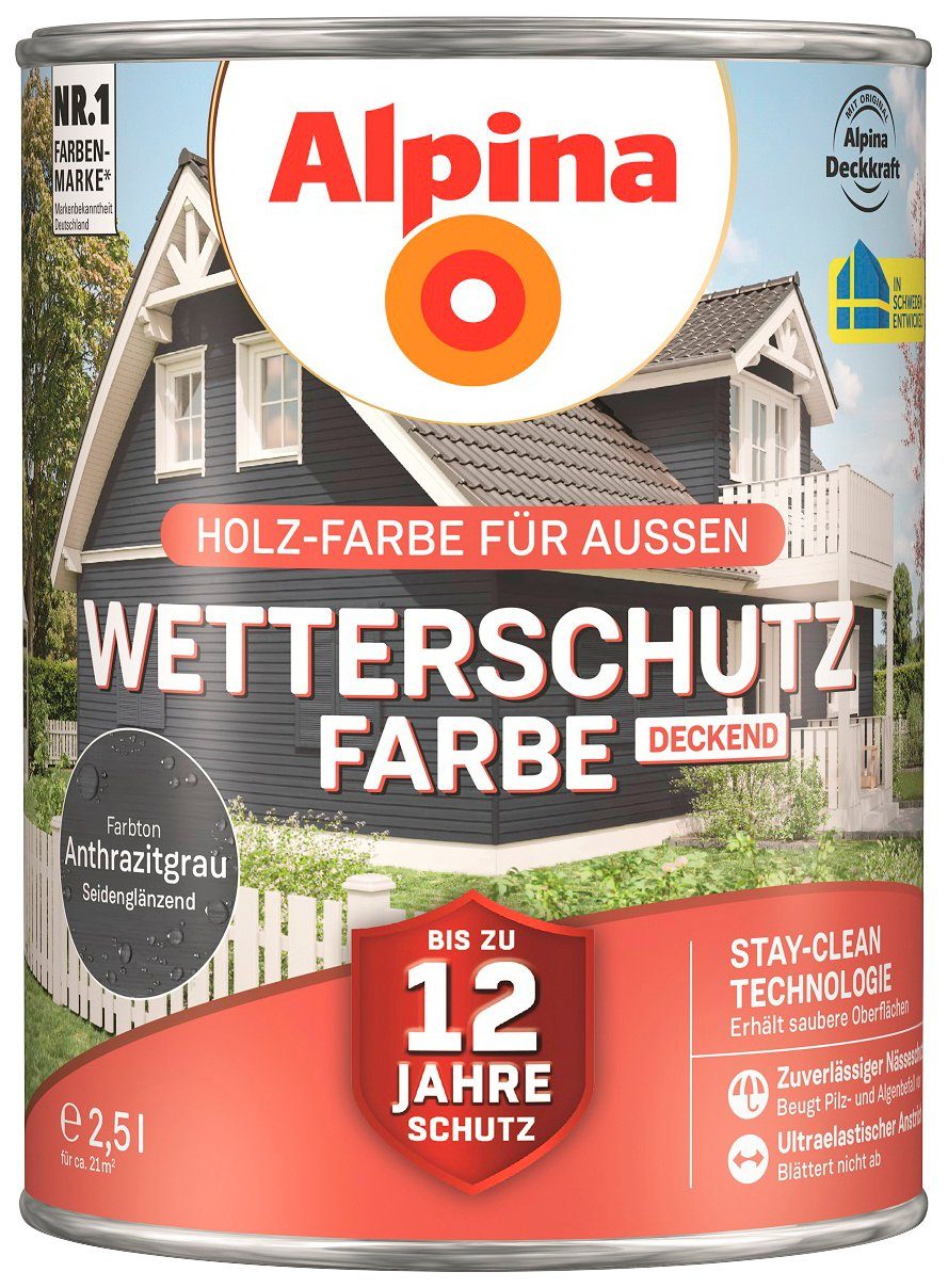 Wetterschutzfarbe Anthrazitgrau Wetterschutzfarbe, 2,5 deckend, ca. Liter 21 seidenmatt, m² Alpina für