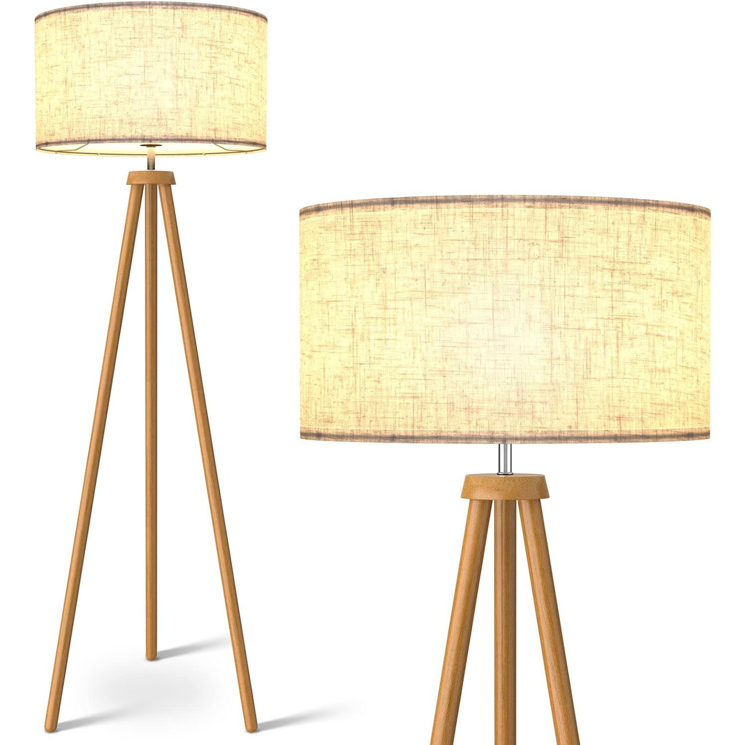 Lapamax LED Stehlampe Dimmbar Stehleuchte mit Dreibeinstativ Leinen Lampenschirm Stehlampe, E27 3 Farbtemperaturen Glühbirne, Stativ Leseleuchte Bodenlampe mit Fußschalter Wohnzimmer Standleuchte