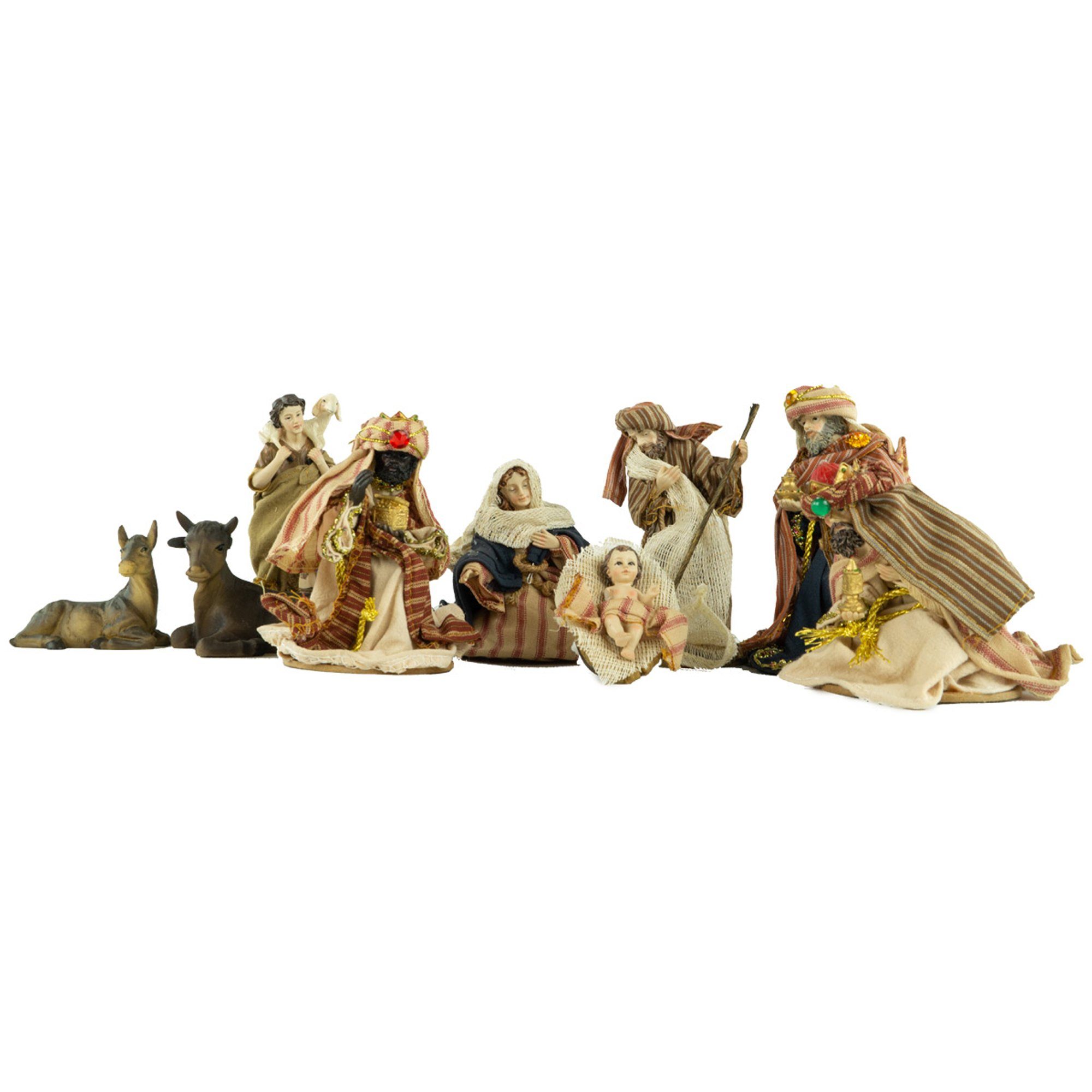 Krippenursel Krippenfigur Orientalische Ankleidefiguren 9-tlg., ca. 12 cm, K 113 (Set, 9 St., 9-tlg), handbemalte mit Stoff bekleidete orientalische Krippenfiguren | Weihnachtskrippen