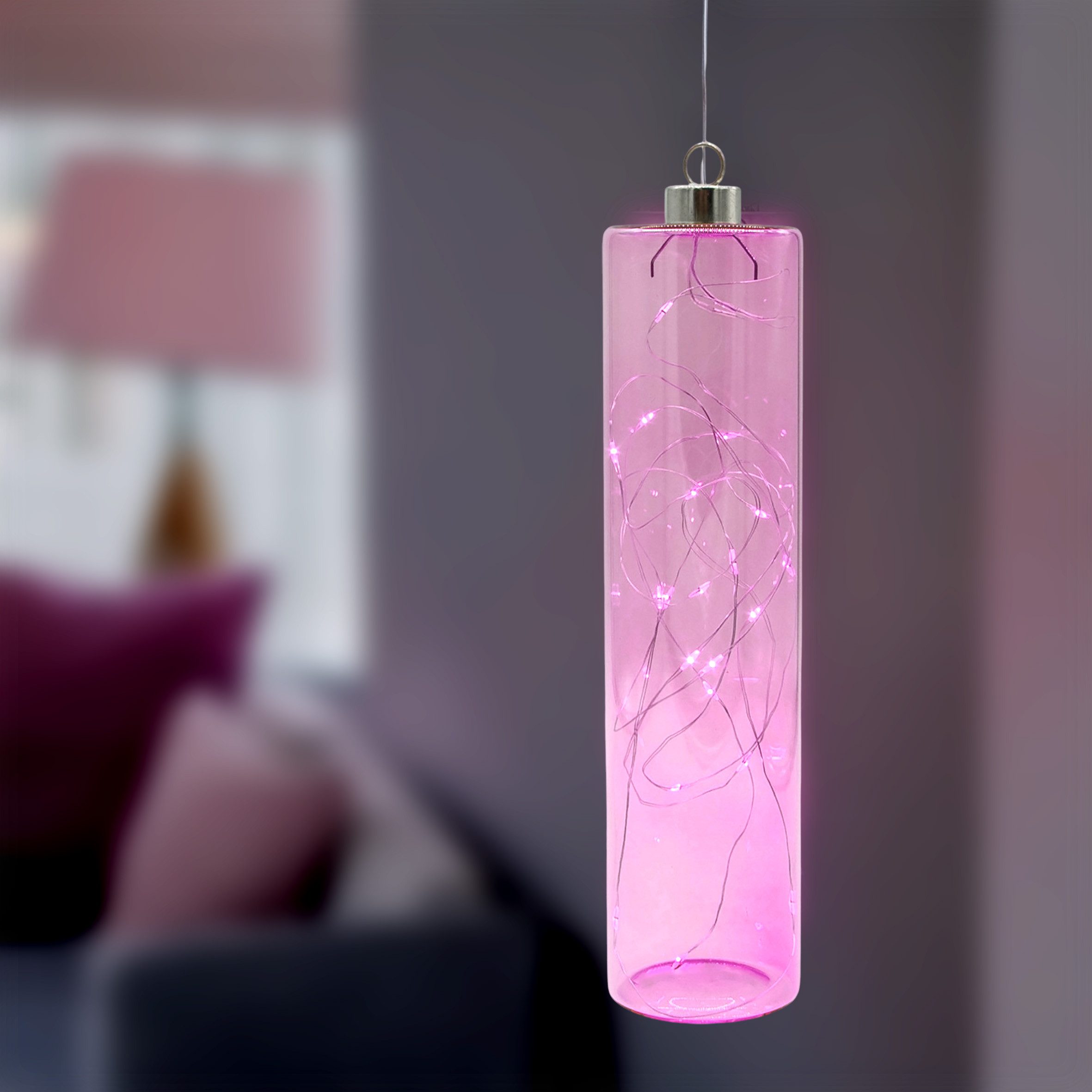 Spetebo LED Pendelleuchte Glas - 24 x 6 cm, mit Timer, LED fest integriert, günstig online kaufen