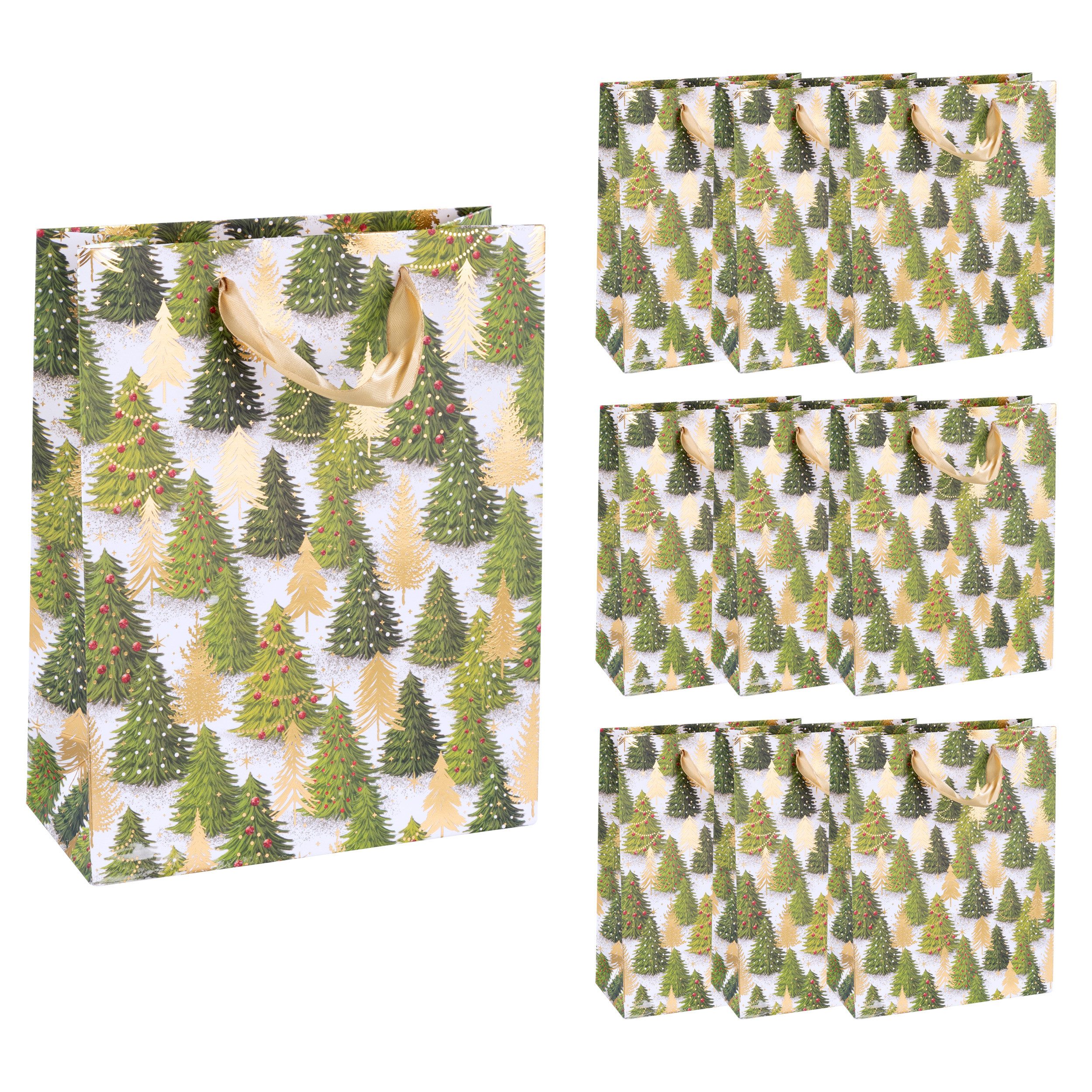 Idena Geschenkpapier Idena Bundle Geschenktaschen Tanne grün/gold 23x18x8cm 10 Stück