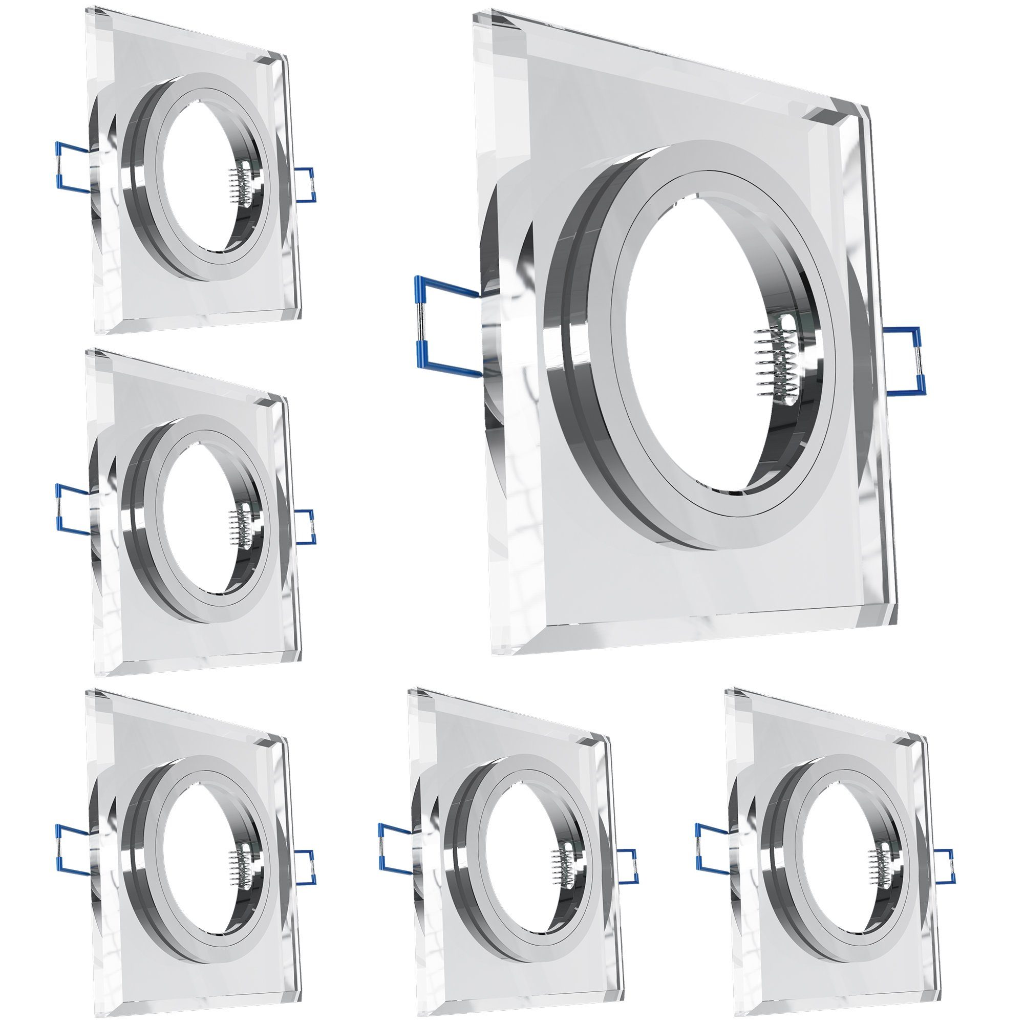 SSC-LUXon LED Einbaustrahler Eckige Glas Einbauleuchte klar spiegelnd, Alu Innenring