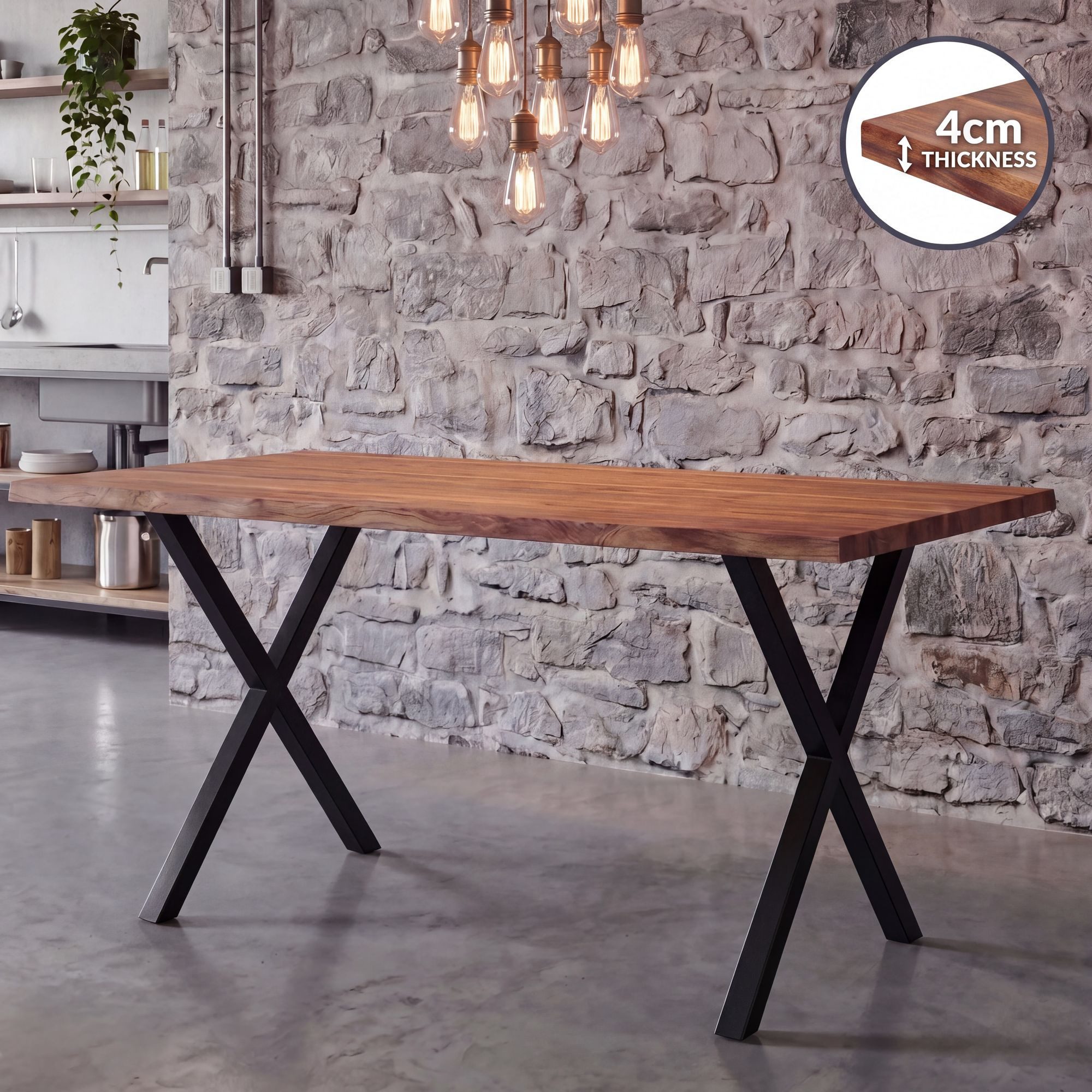FINEBUY Esstisch FB100747 120cm Baumkante Esszimmertisch Baumkantentisch Industrial (120x60x76 cm Akazie Massivholz, Baumkante Modern)