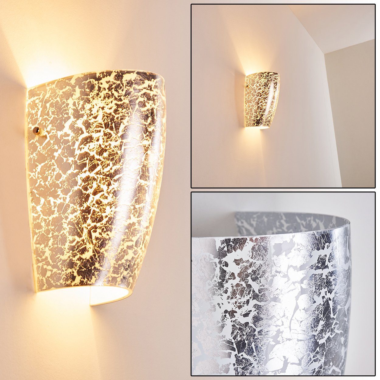 hofstein Wandleuchte »»Abriola« Wandlampe aus Glas in Silber, Wandspot  1-flammig mit Up&Down-Effekt, 1 x E27 max. 60 Watt, mit Lichteffekt, LED  geeignet«