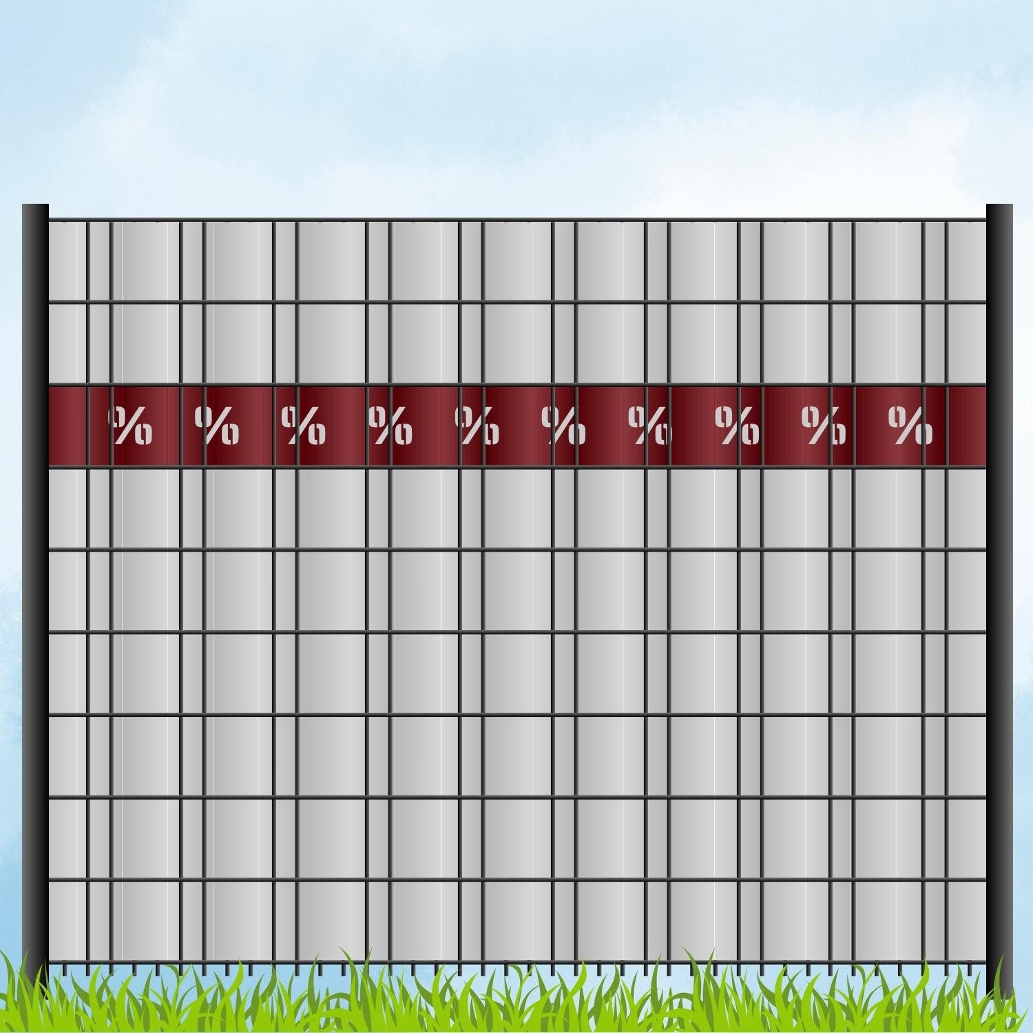 zaunzu Sichtschutzstreifen Laser Beschriftung "% PROZENTE %" Bordeauxrot, (1x Einzelstreifen, für Doppelstabmattenzaun), Made in Germany