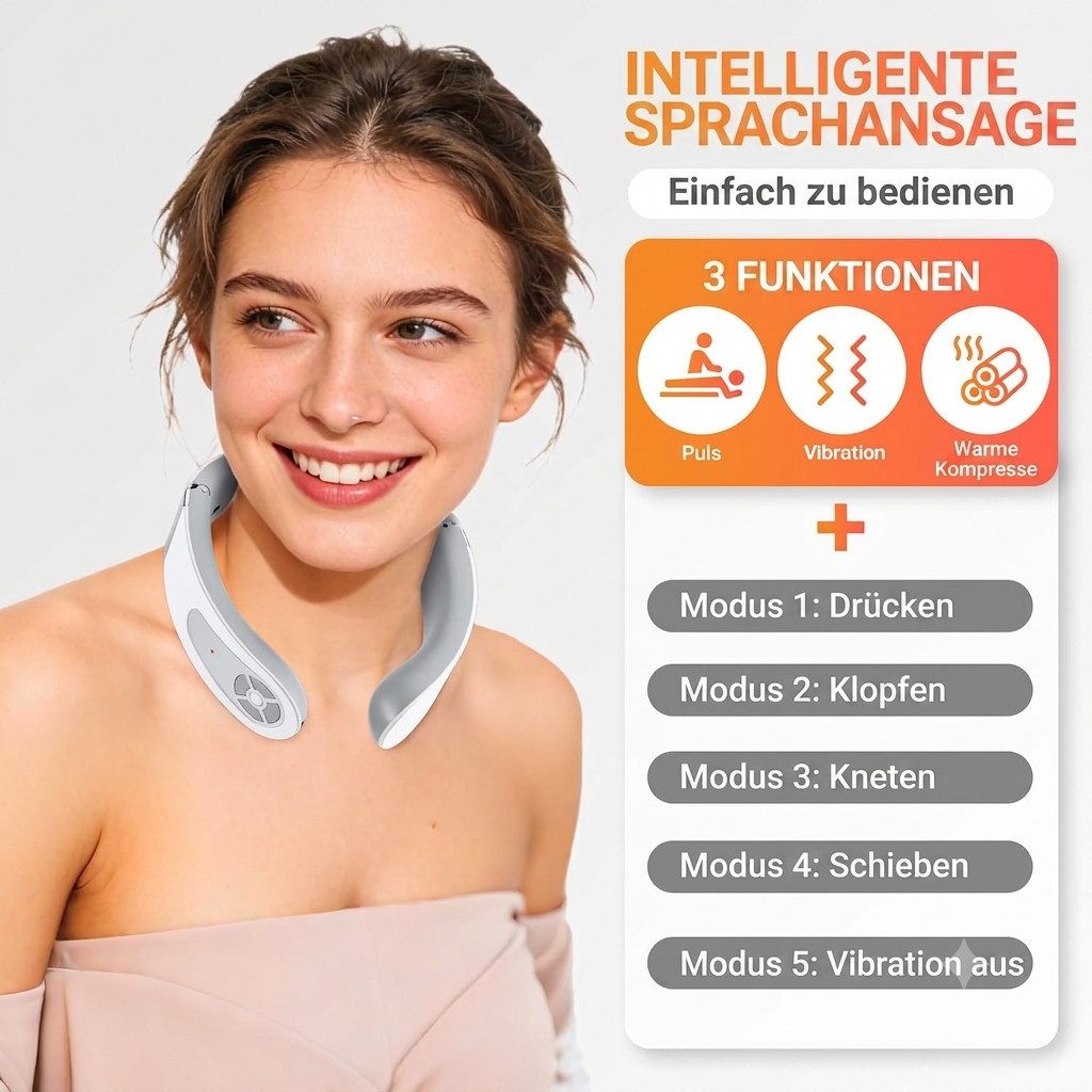 Feelhap Nacken-Massagegerät Kabelloses Nackenmassagegerät mit Wärmefunktion und Impulsmassage, Elektrisches Massagegerät Set für Nackenmassage mit Wärmefunktion, Nackenmassagegerät mit USB-Ladekabel und Bedienungsanleitung, Kabellos, Wärmefunktion, 5 Modi, 15 Intensitätsstufen, tragbar