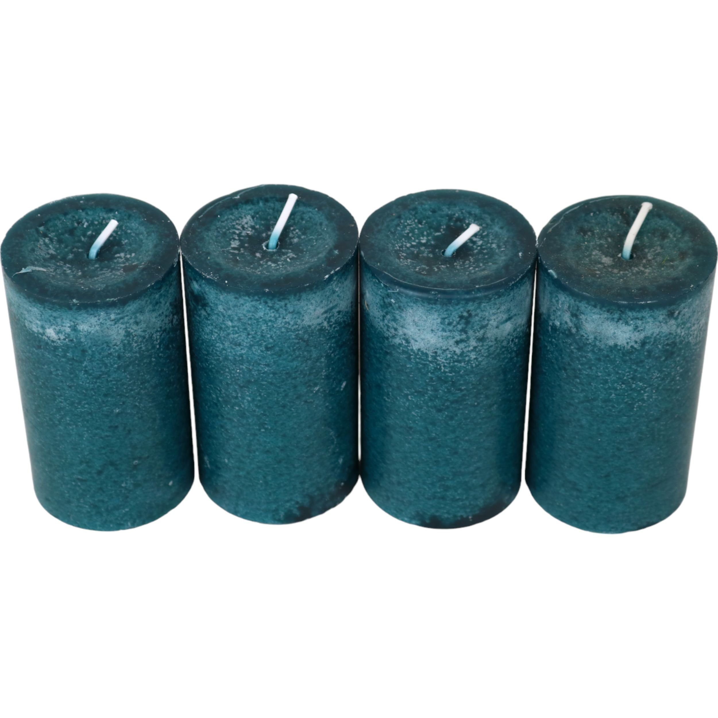 DekoTown Stumpenkerze 4 Stumpenkerzen, Petrol, 9x6 cm, DEKRA geprüft, Brenn günstig online kaufen