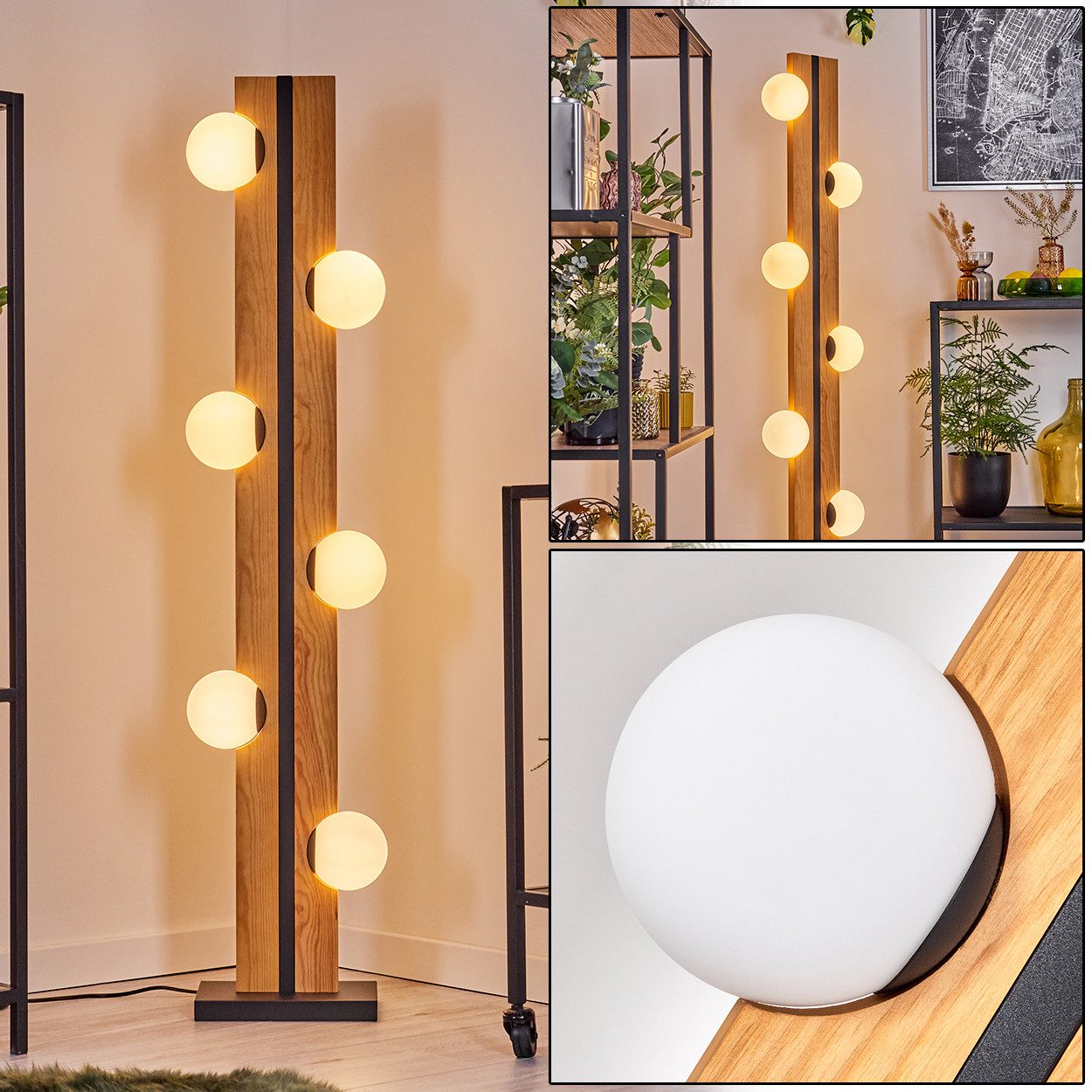 hofstein Stehlampe Stehlampe aus Holz/Metall/Glas in Naturfarben/Schwarz/We günstig online kaufen