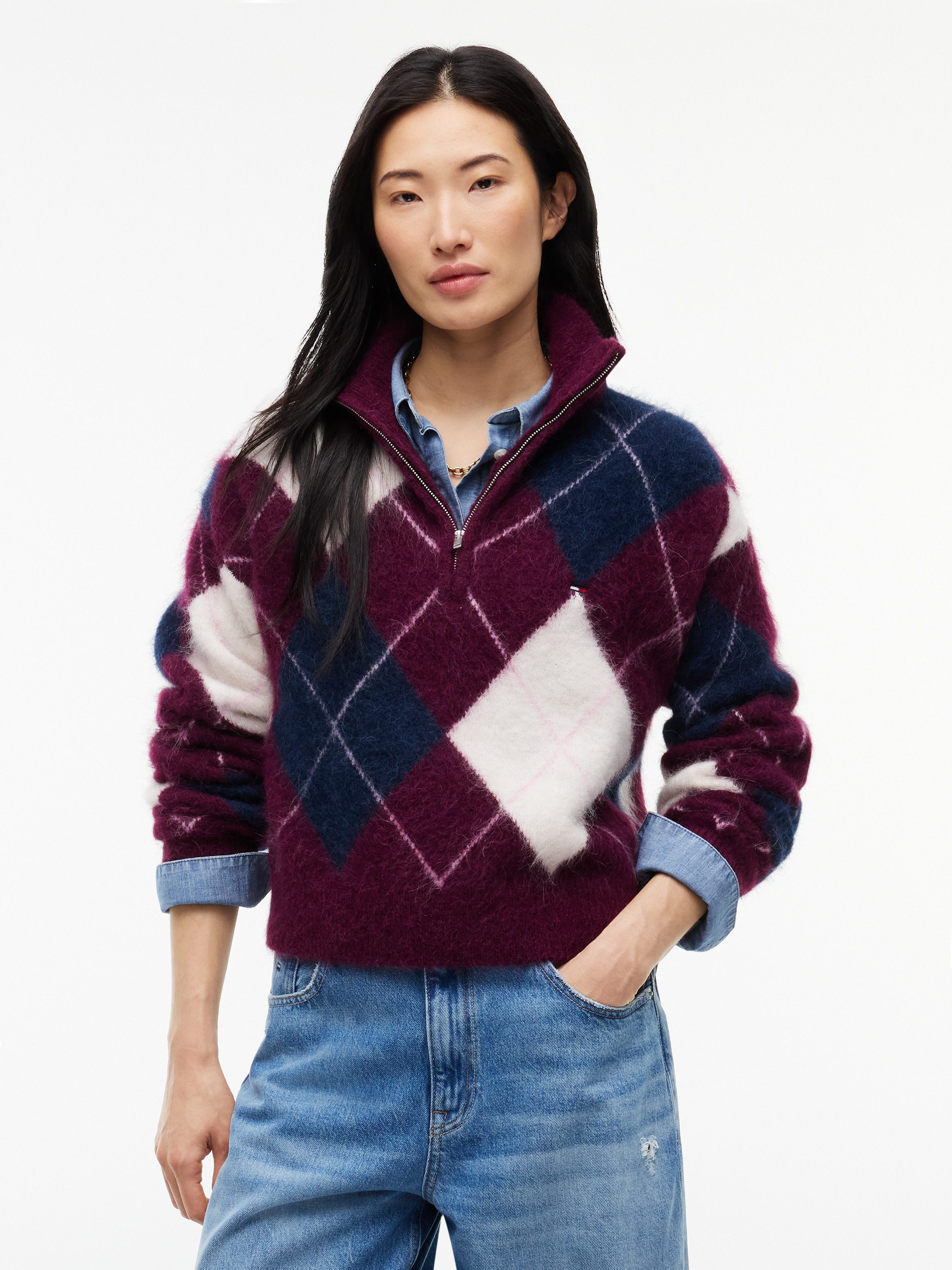 Tommy Jeans Troyer TJW FLUFFY QUARTER ZIP SWEATER aus einem Alpaka-Mix