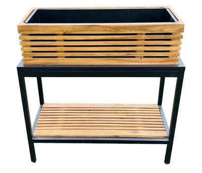 Dehner Hochbeet York mit Ablagefach, Aluminium/FSC® Holz, Premium Hochbeet ideal für den Balkon, in moderner Optik