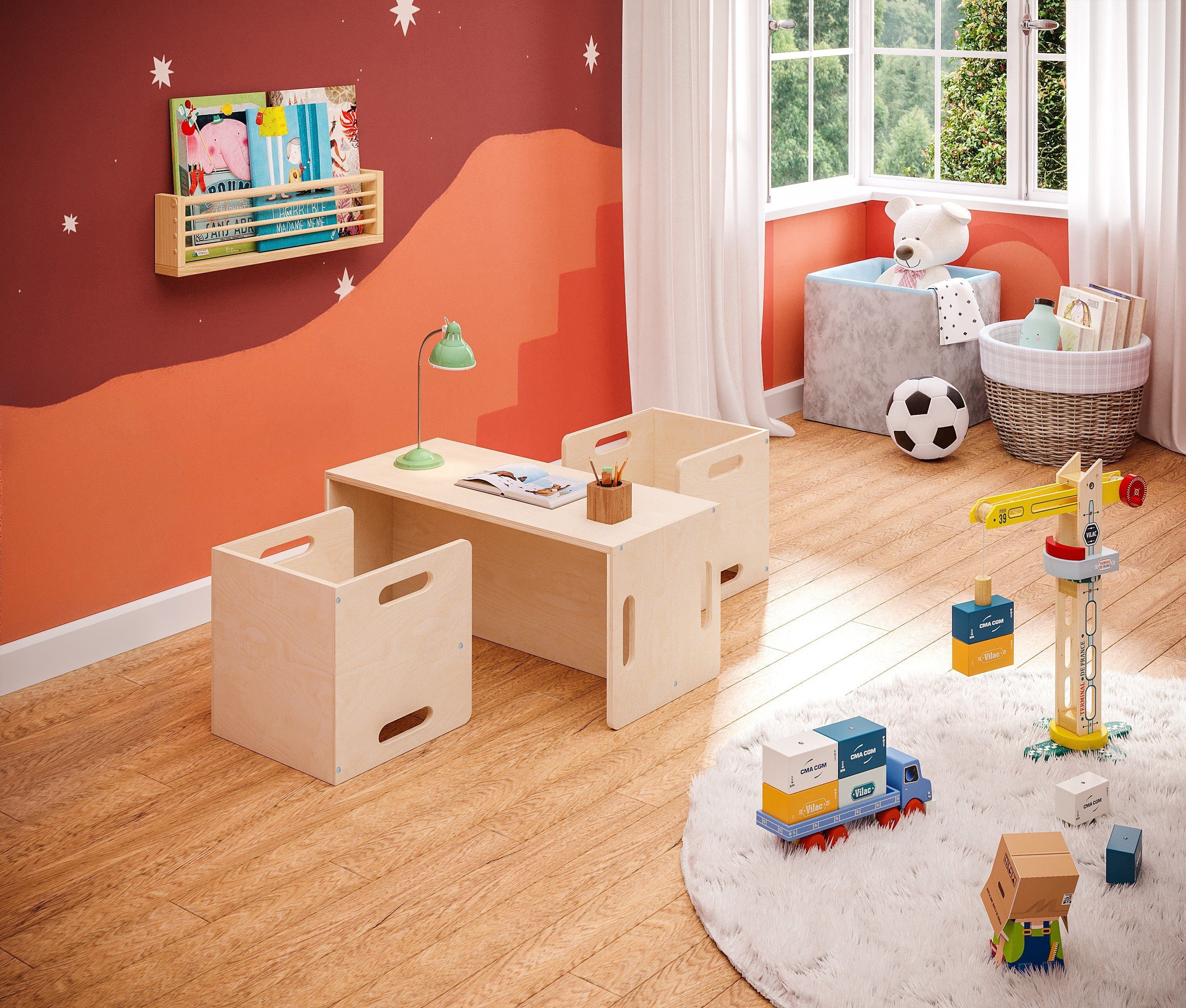 Bellabino Kindersitzgruppe Aki, 3 verschiedene Sitzhöhen, (2x Stuhl, 1x Ban günstig online kaufen