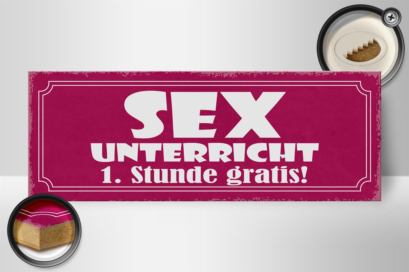 Femer GmbH Holzbild Spruch 27x10cm Sex Unterricht 1. Stunde gratis, Sprüche Zitate Lustiges (1 St), Glatte Holzfaserplatte (MDF), vorn beschichtet