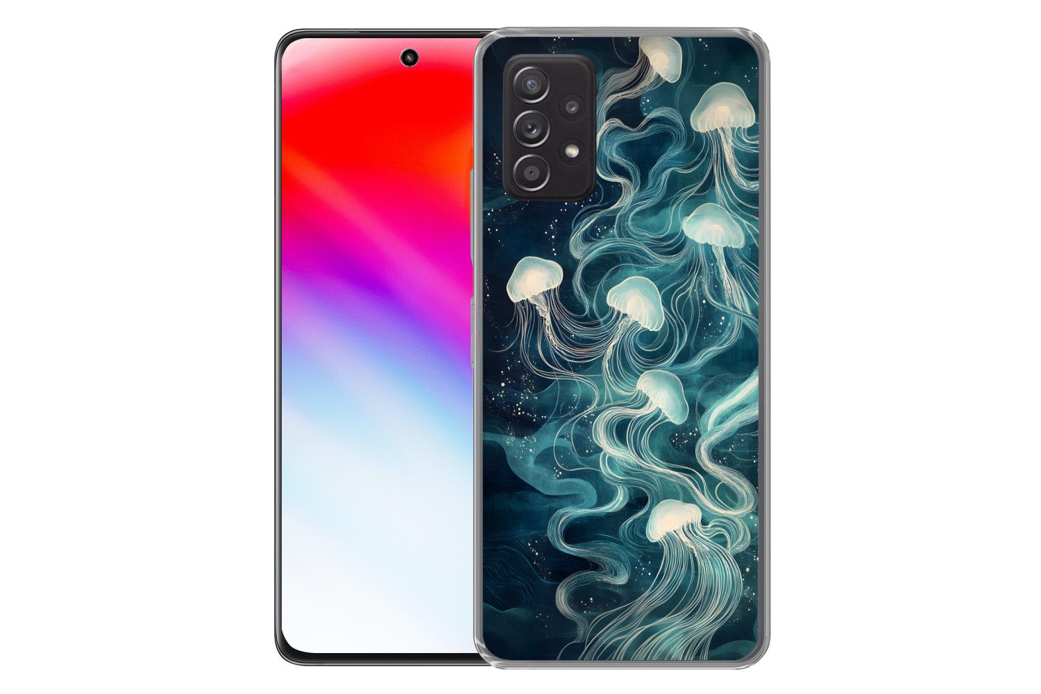 MuchoWow Handyhülle für Samsung Galaxy A53 5G Qualle - Meer - Weiß - Wellen, Phone Case, Silikon, Schutzhülle Dünn