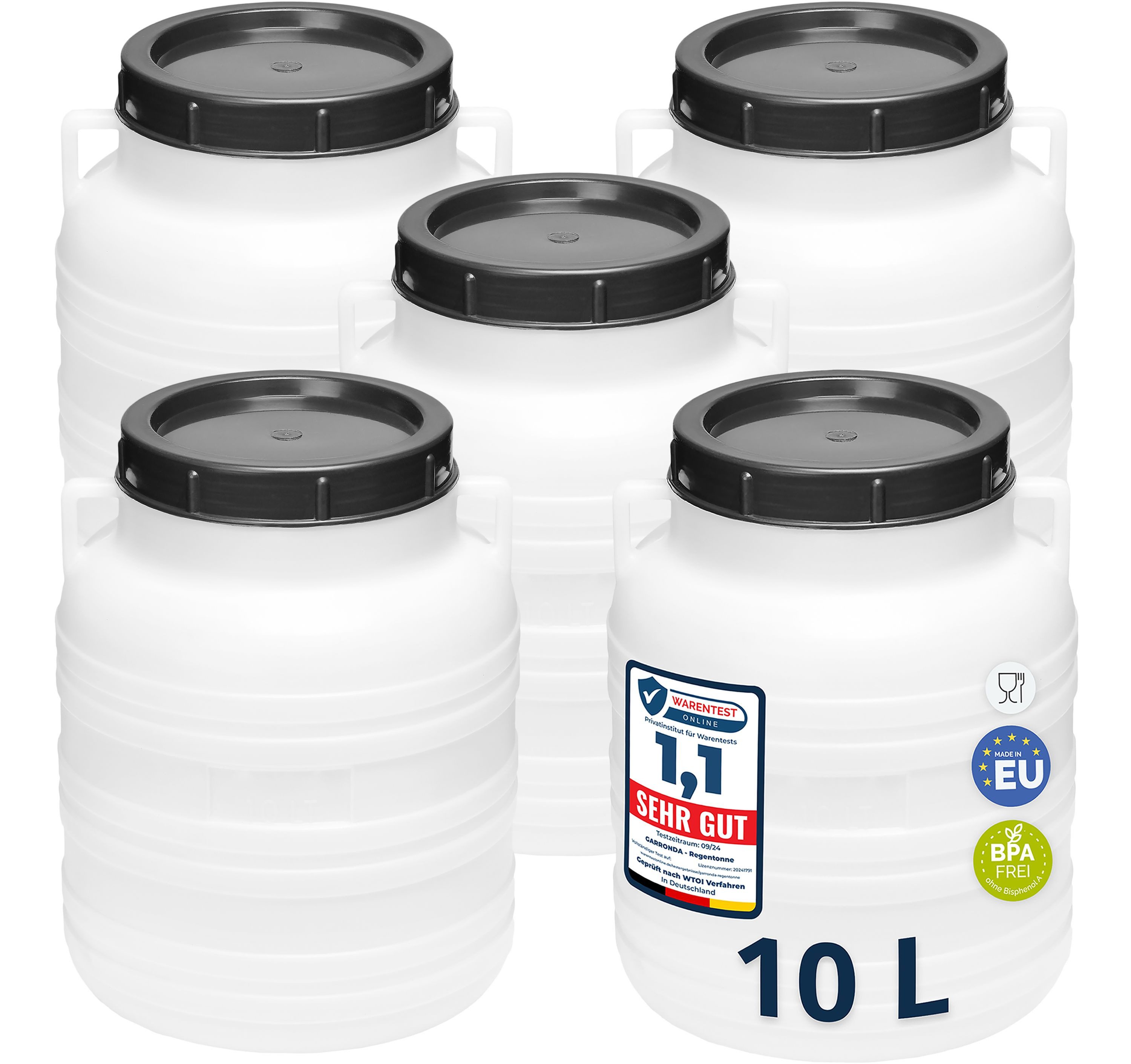 Thumbnail - Garronda Regentonne Set 10 Liter Futtertonne BPA-frei Universalfass mit Deckel GD-0120, 10 l, (5-tlg), BPA-Frei