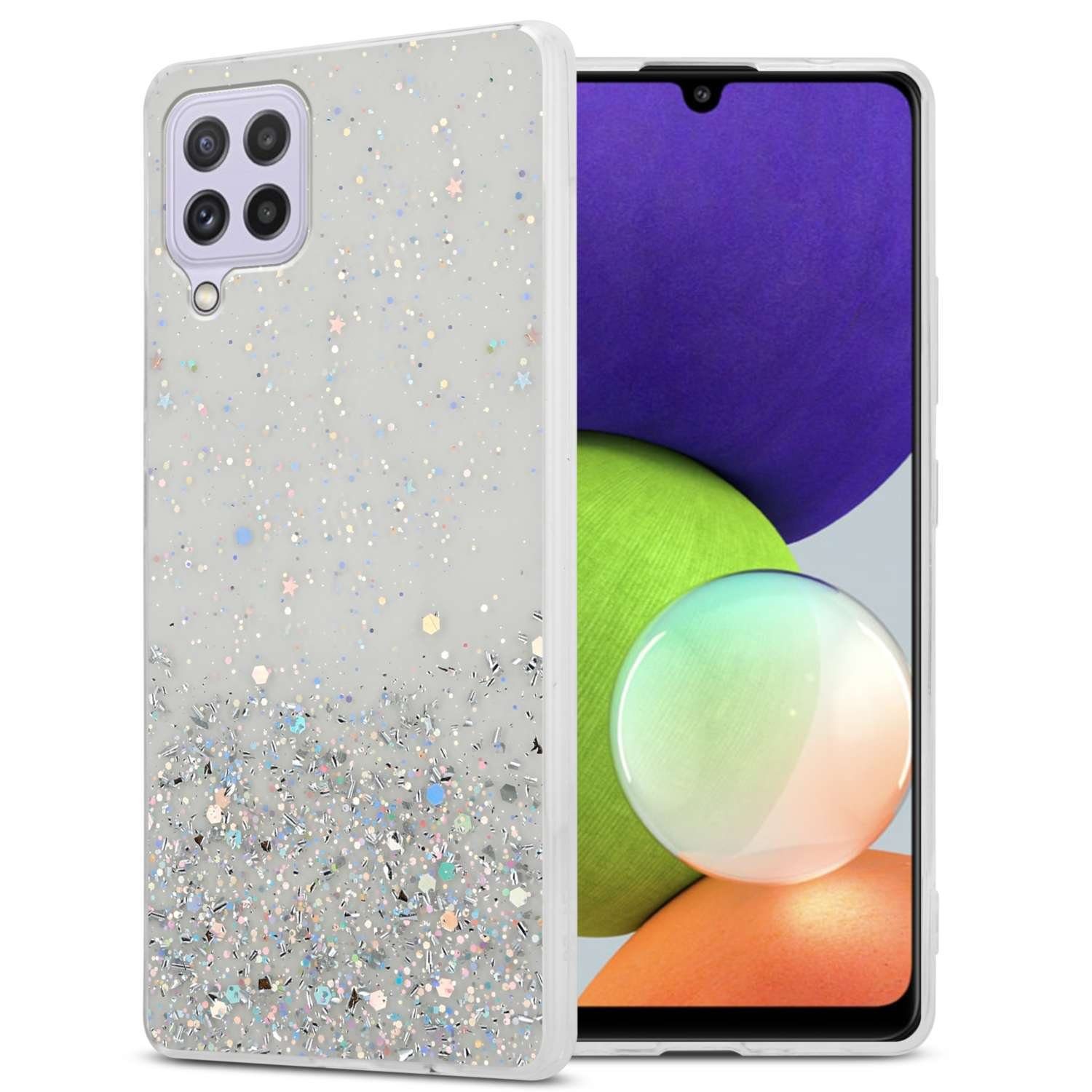 Cadorabo Handyhülle für Samsung Galaxy A22 4G / M22 / M32 4G Hülle Samsung Galaxy A22 4G / M22 / M32 4G, Flexible TPU Silikon Handy Schutzhülle - Hülle - mit Glitzer