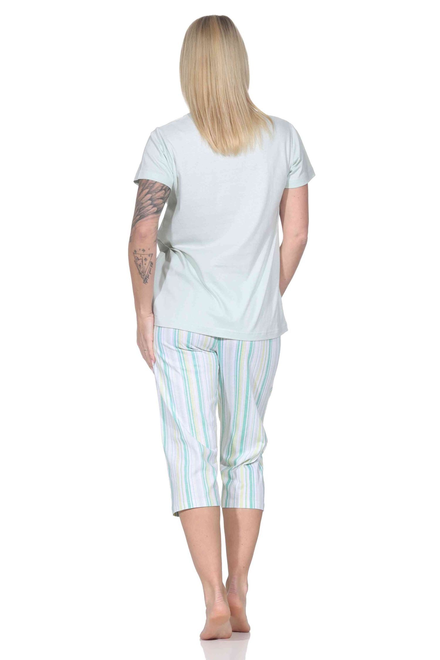 Normann Pyjama Normann Damen Schlafanzug kurzarm mit gestreifter Capri-Pyjamahose – Bild 3 von 4