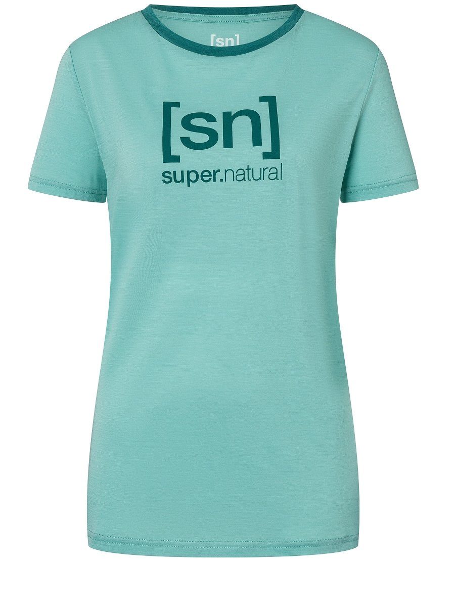 SUPER.NATURAL Print-Shirt Merino T-Shirt ESSENTIAL pflegeleichter LOGO TEE THE Wasabi/Deep Jungle W Merino-Materialmix
