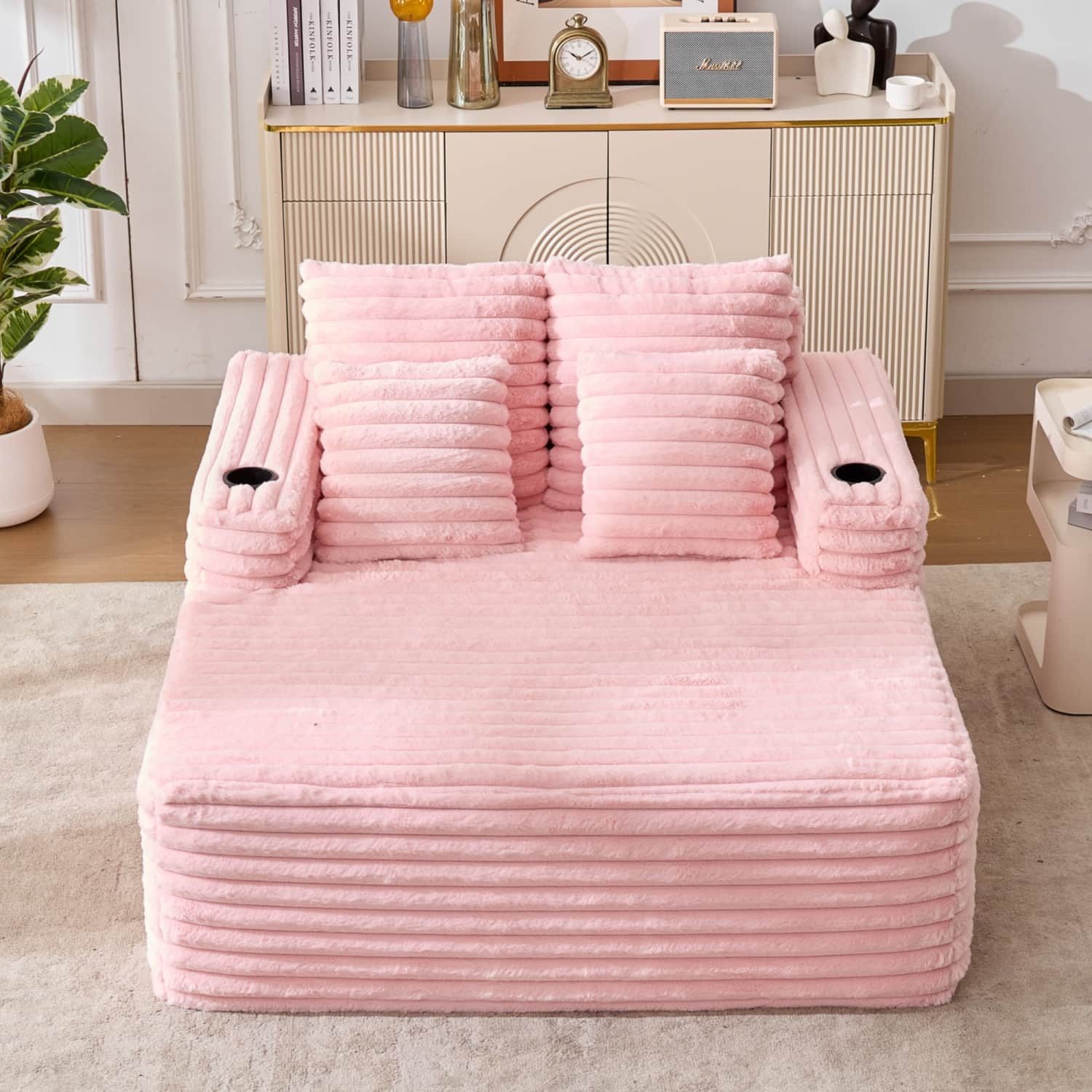 ANYSUN XXL-Sessel mit extra tiefer Sitzfläche, Schaumstoffpolsterung & 2 Getränkehaltern, Chaiselongue für 2 Personen mit Rückenkissen & Armlehnen, ohne Montage