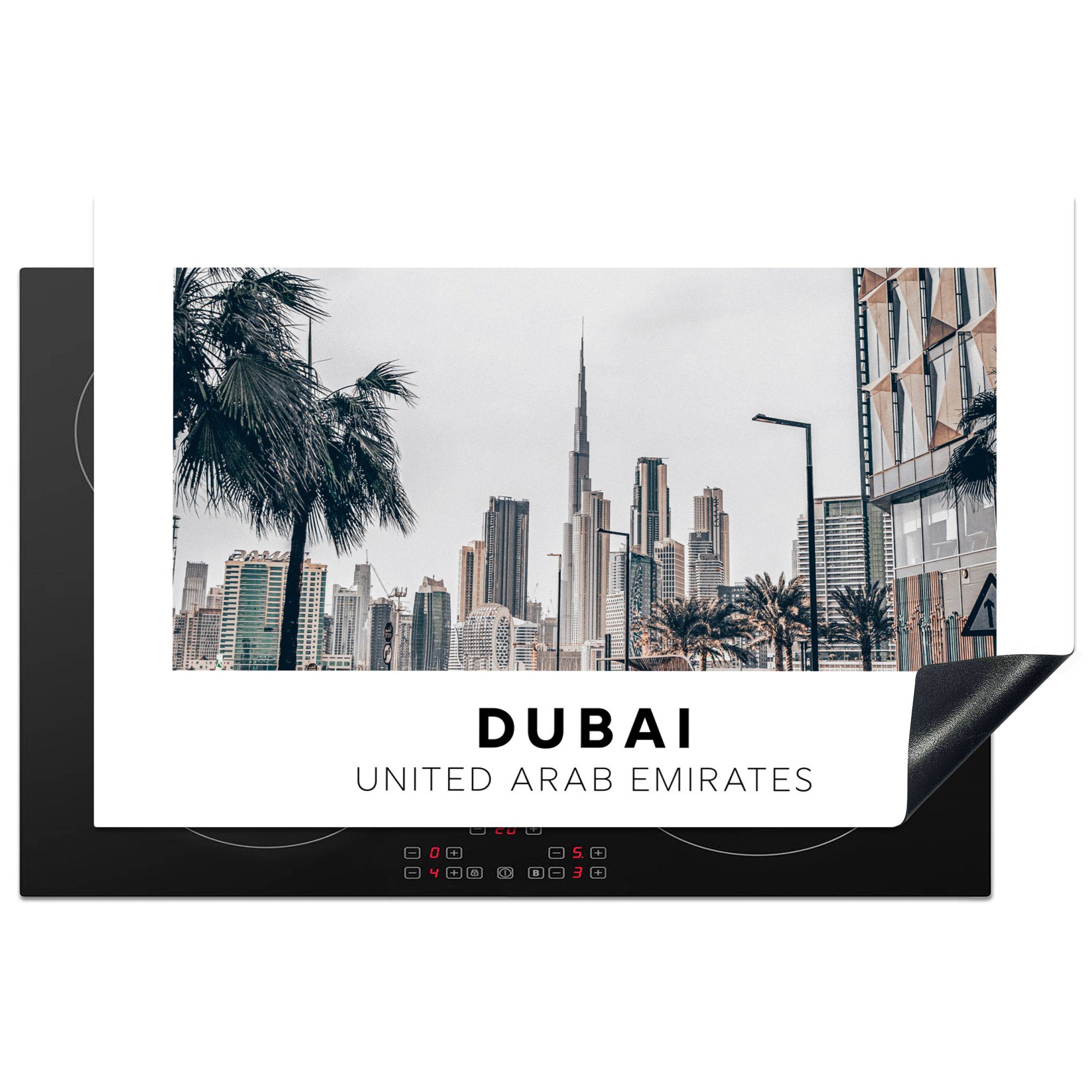 81x52 Herdblende-/Abdeckplatte - Vinyl, - tlg), Dubai Skyline Induktionskochfeld cm, Ceranfeldabdeckung (1 die MuchoWow Schutz für küche, Palme,