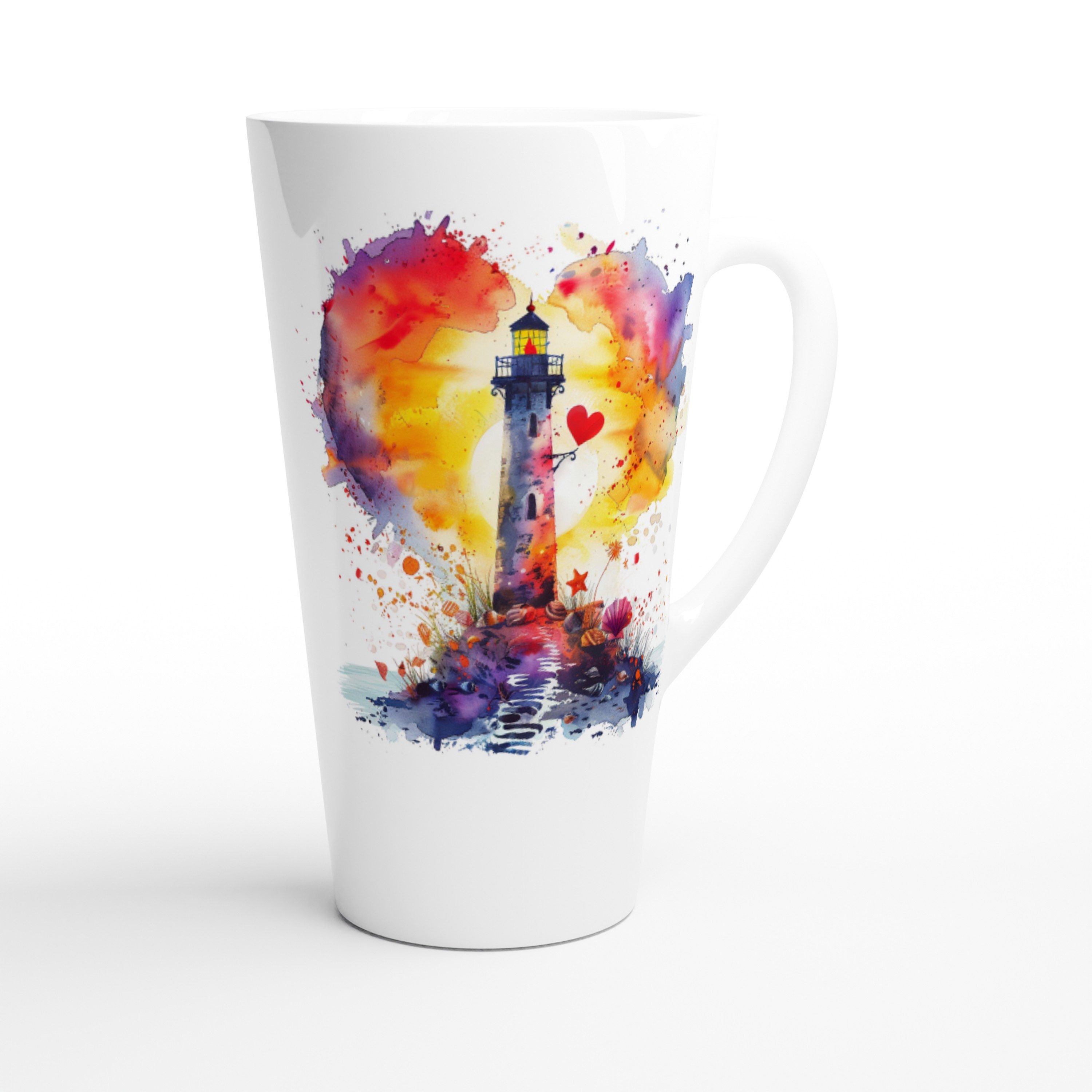 Alltagszauber Latte-Macchiato-Tasse - Jumbo-Becher LEUCHTTURM & LIEBE, Keramik, extra groß, für ca. 500ml Inhalt