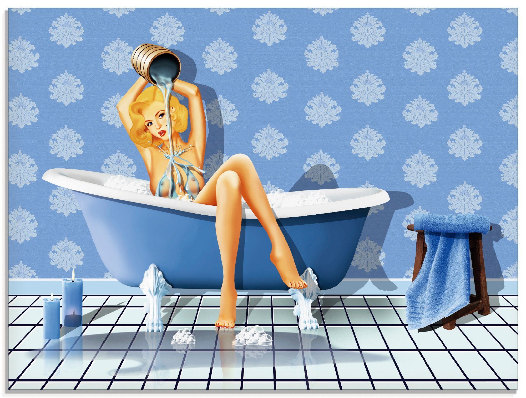 in Frau verschiedenen Das St), sexy blaue Artland (1 Badezimmer, Glasbild Größen