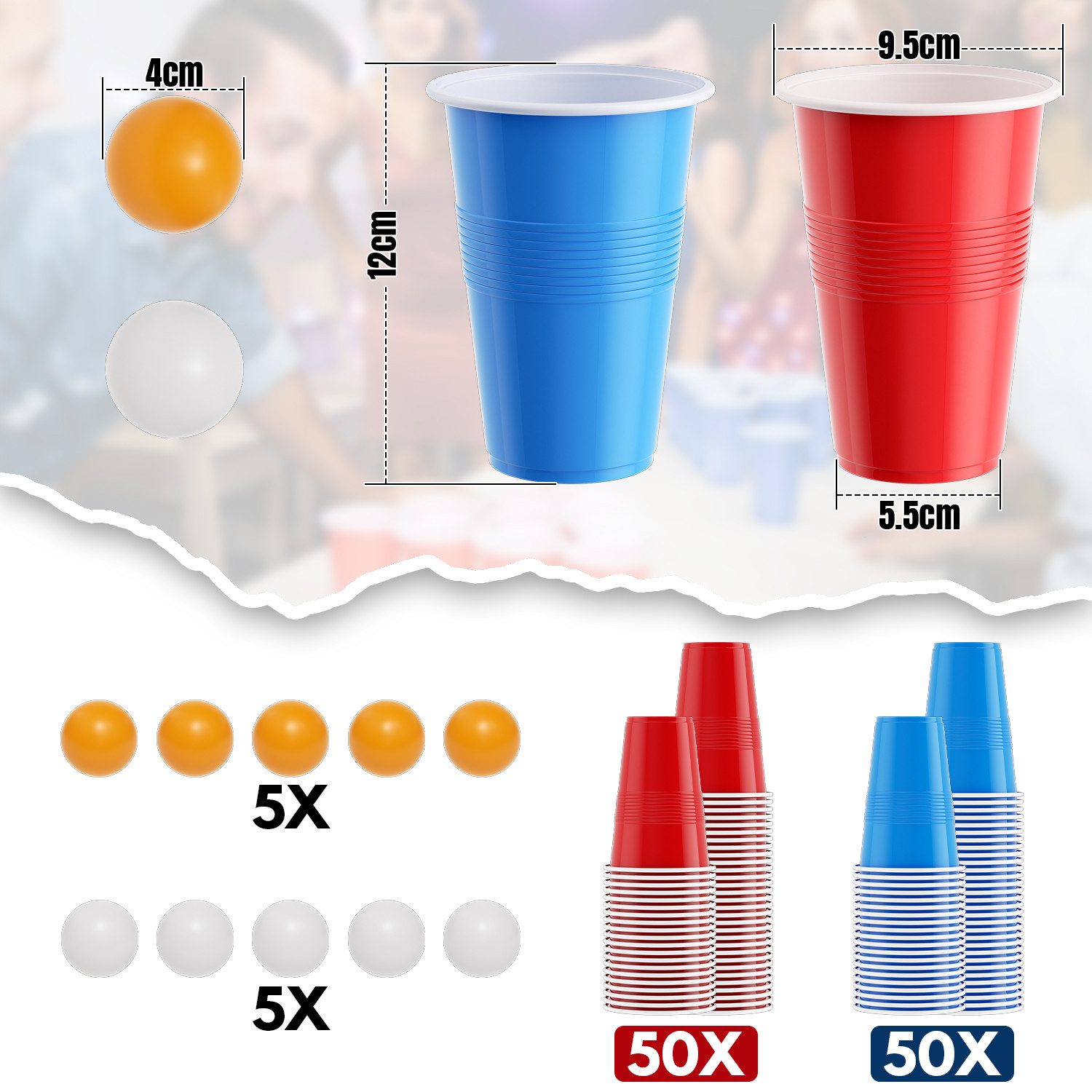 Clanmacy Becher Bierpong becher set 110 teilig (100 Becher, 10 Bälle) Kunststoff