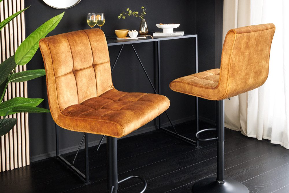 riess-ambiente Barhocker MODENA senfgelb/schwarz - Samt, Metall, 360° drehbar, höhenverstellbar (Einzelartikel, 1 St), gepolsterter Sitzhocker mit Tulpenfuß & F – Bild 5 von 5
