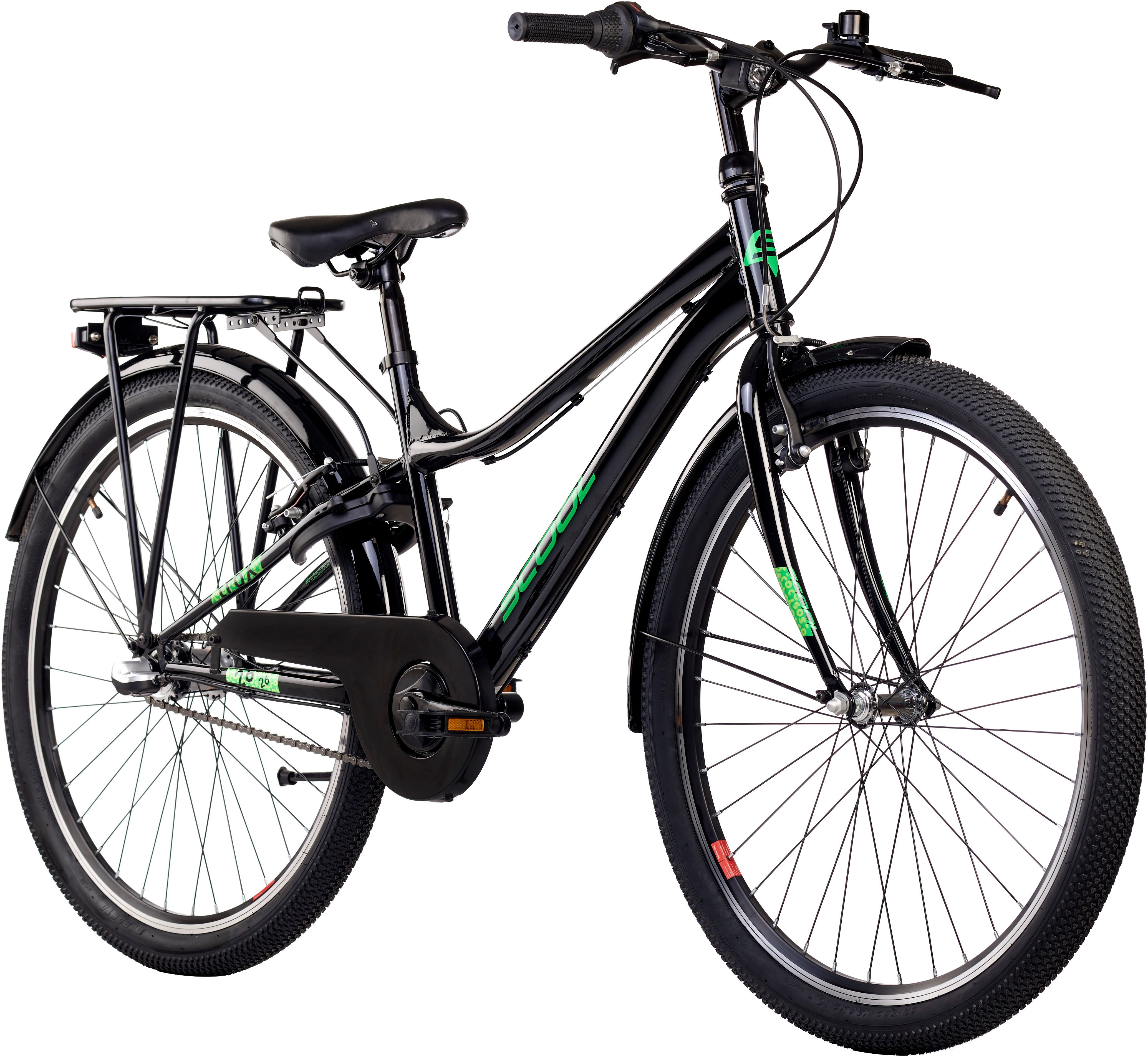 S’COOL Jugendfahrrad S'COOL troX, 3 Gang Shimano, Nabenschaltung, 26 Zoll, Jugendliche, mit Gepäckträger und Schutzblech
