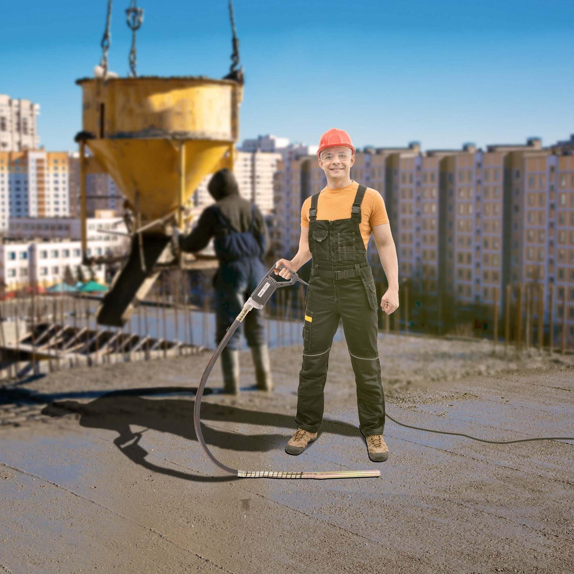 Arebos Betonmischer Betonrüttler, Verschiedene Wattstärken & Schlauchlängen, (Betonrüttler), Taste für den Dauerbetrieb – Bild 2 von 5