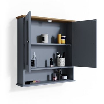 Vicco Badezimmerspiegelschrank Spiegelschrank Badspiegel mit Ablage 2 Türen 58x56cm BIACNO Grau