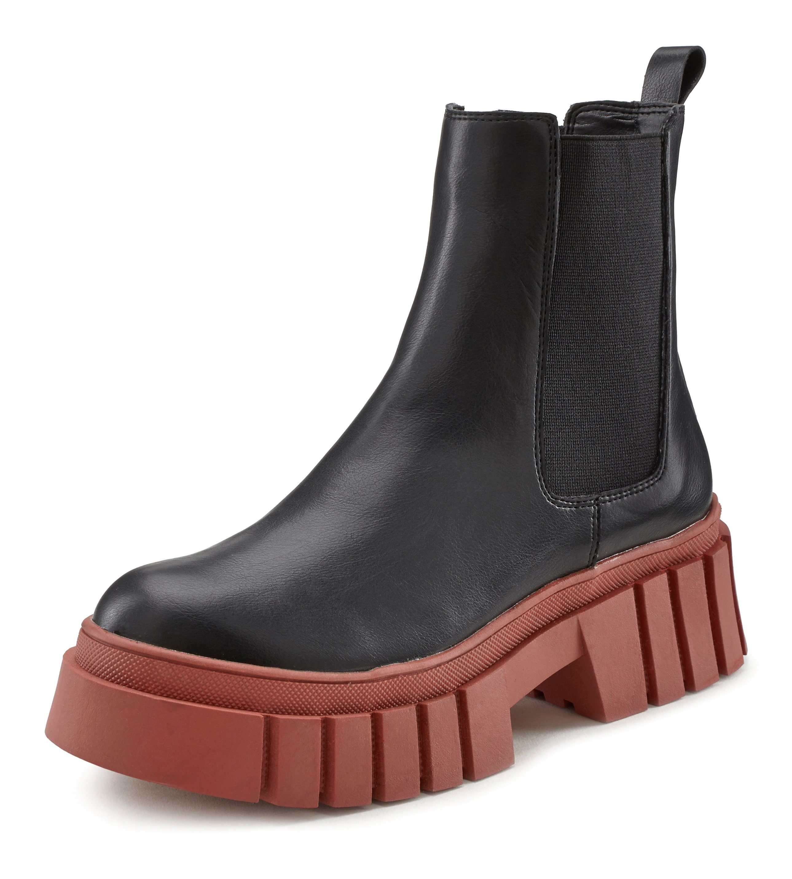trendigen Chunky Boots Chelseaboots mit Plateaustiefelette, im Farbmix, Sohle LASCANA Ankle