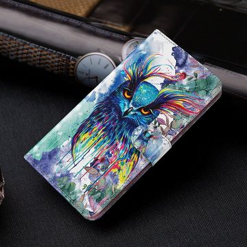 CLM-Tech Handytasche für Xiaomi Redmi Note 13 Pro 5G Hülle Tasche aus Kunstleder Klapphülle (Eule bunt, Handyhülle Wallet Flip Case Cover Etui), Schutzhülle mit Standfunktion, Kartenfächer, und Magnetverschluss