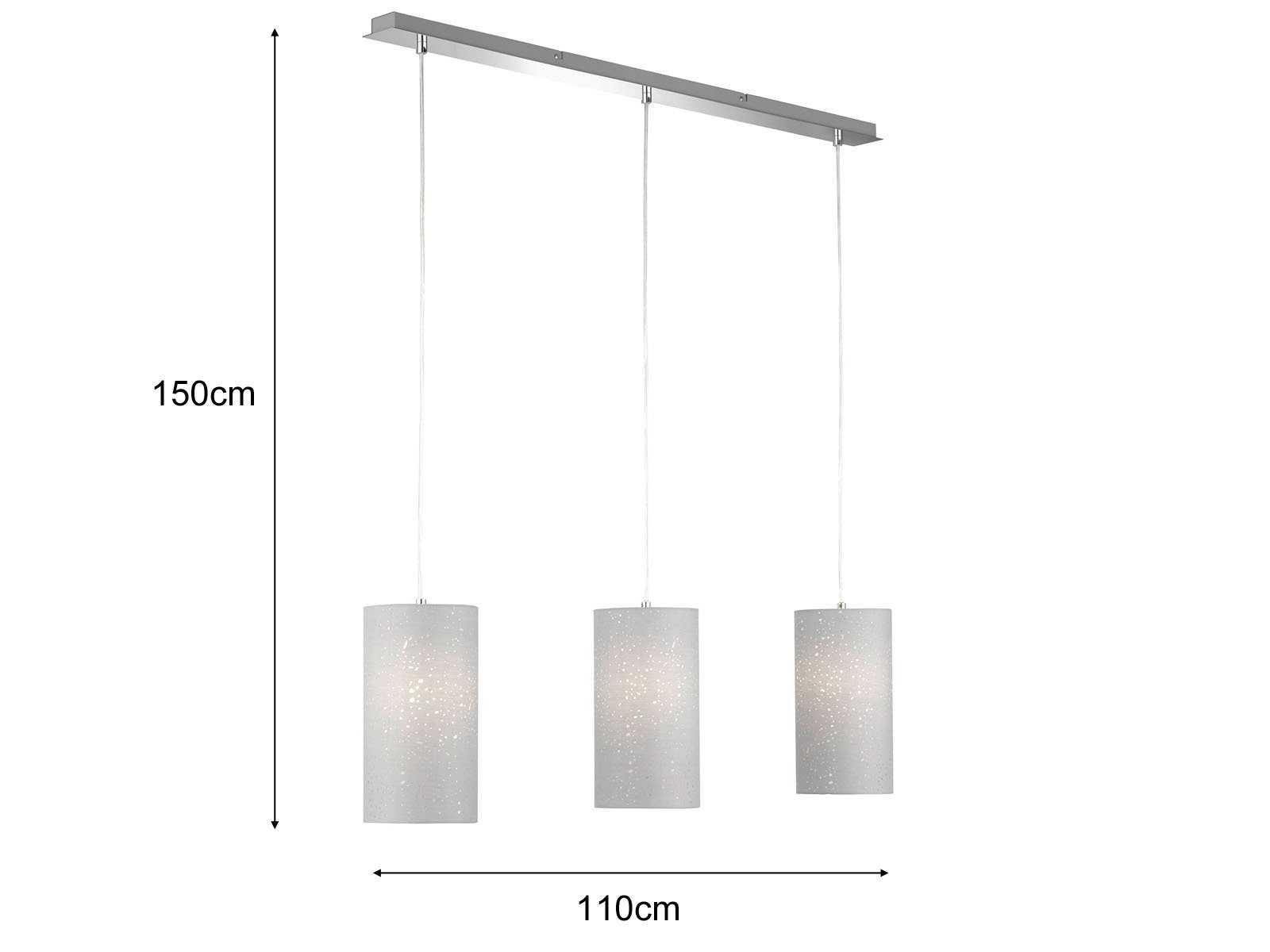 FISCHER & HONSEL LED Pendelleuchte, Dimmfunktion, LED wechselbar, Warmweiß, Designklassiker Zylinder Stoff-Schirm 3 flammig hängend 110cm lang