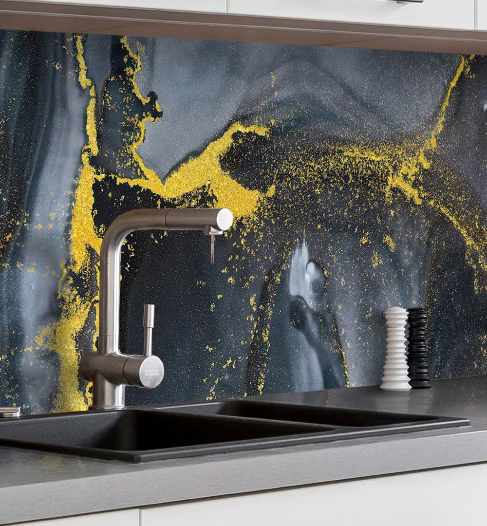 MyMaxxi Küchenrückwand Küchenrückwand selbstklebend Marmor schwarz gold Spritzschutz Folie, (Klebefolie passend geschnitten und gerollt B 60 cm x H 60 cm), Marmor schwarz gold B 60 cm x H 60 cm