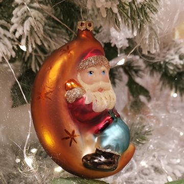 Christbaumschmuck Santa im Mond (1-tlg), mundgeblasen, handbemalt