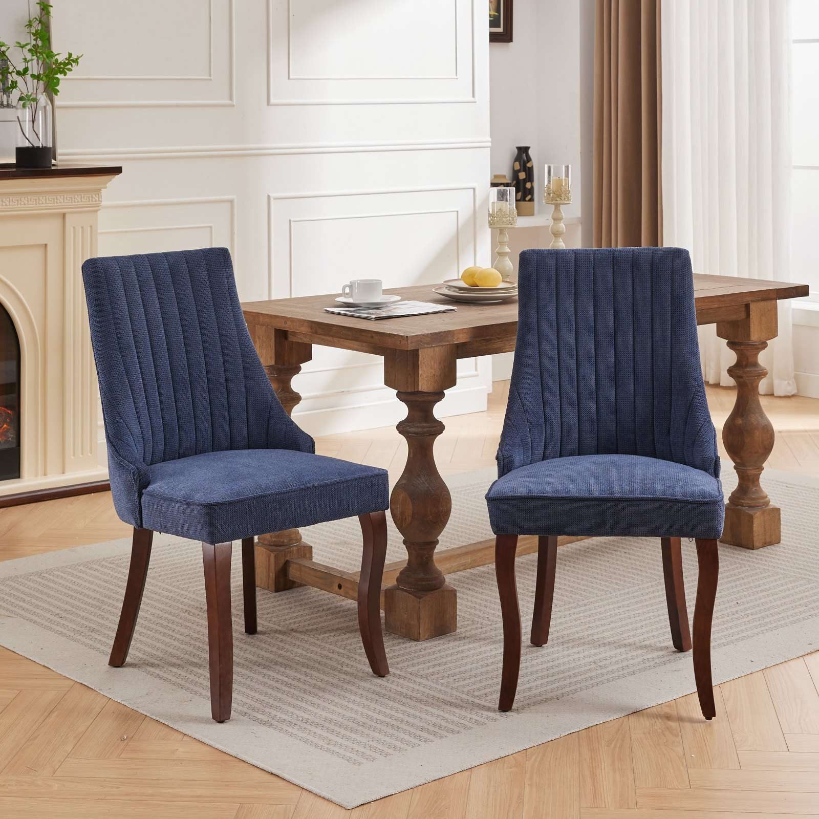 BBG Esszimmerstuhl 2er Set Esszimmerstuhl, Chenille, gesteppt, Massivholz-Beine, Klassik (2 St)