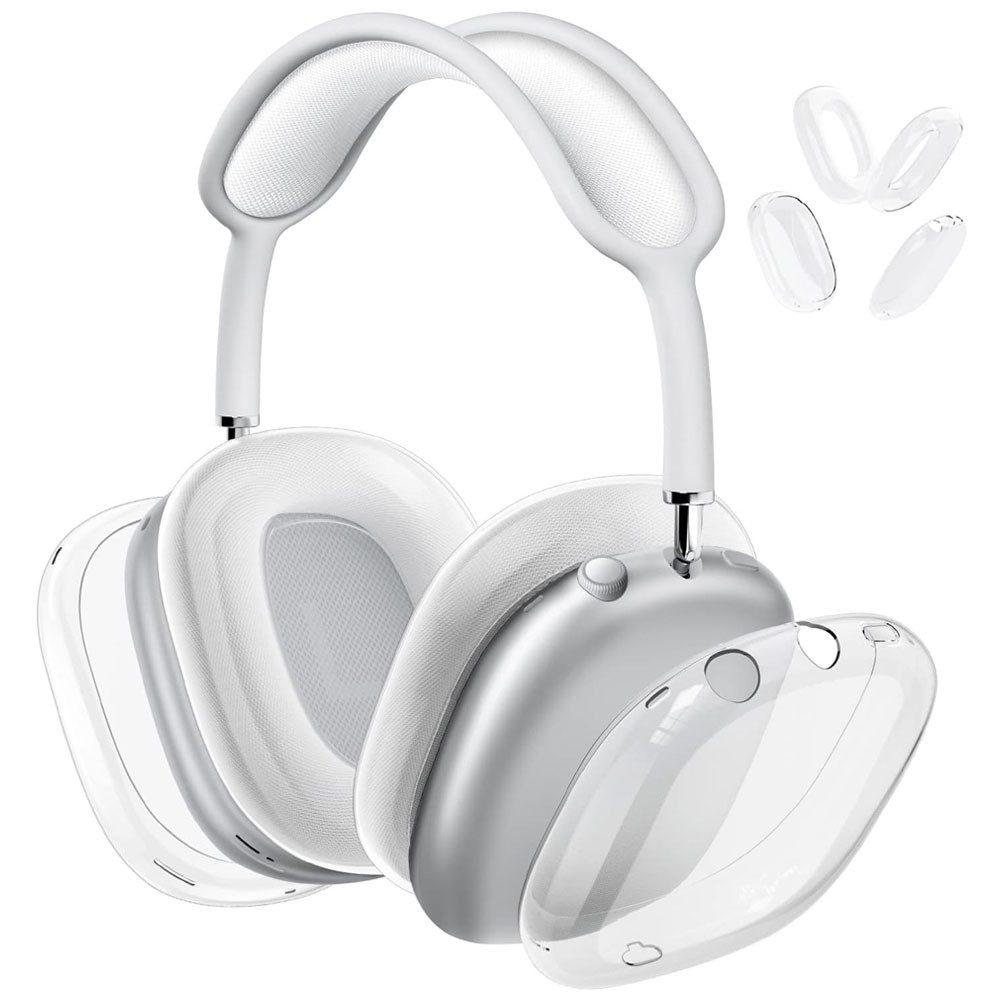 TUWENA Kopfhörer-Schutzhülle Schutzset für AirPods Max 2/1, Dünne Weiche TPU Transparent Hülle, Stirnband Headband Abdeckung + TPU-Schutzhülle + Ohrpolster Abdeckung