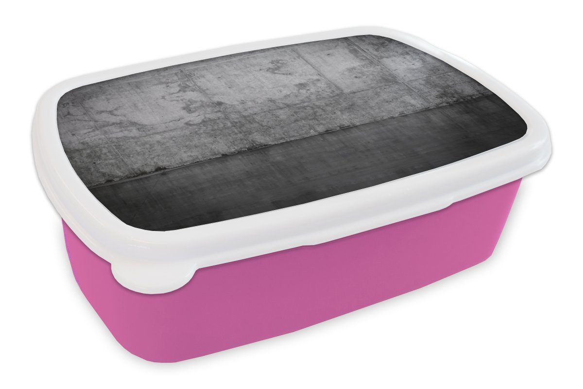 MuchoWow Lunchbox Beton - Wand - Dunkel, Kunststoff, (2-tlg), Brotbox für Erwachsene, Brotdose Kinder, Snackbox, Mädchen, Kunststoff rosa