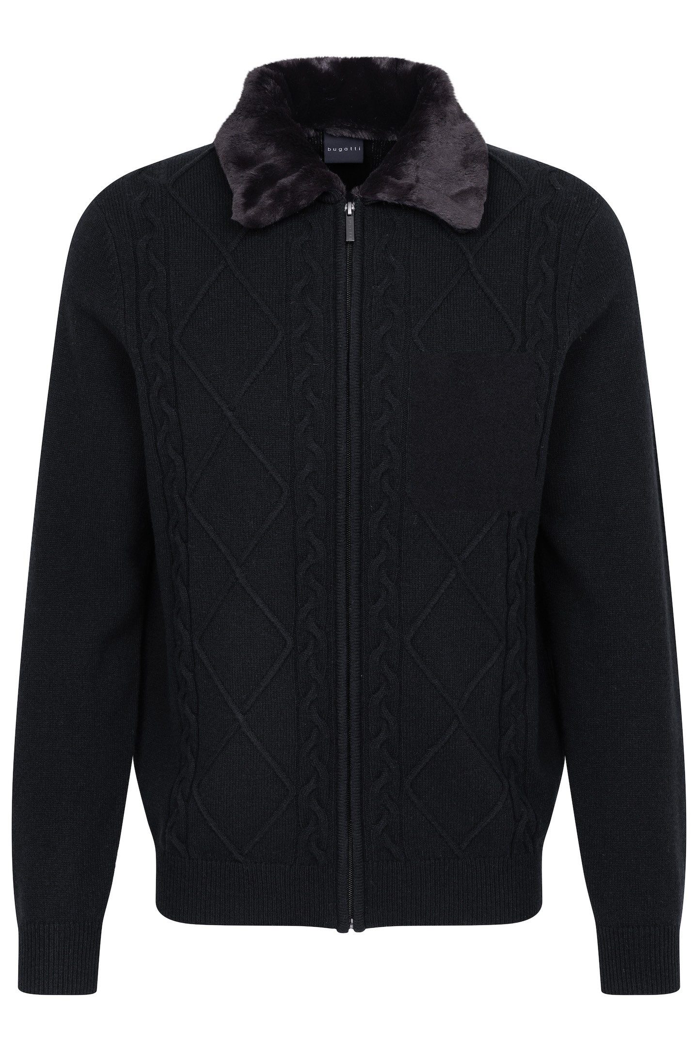 bugatti Strickjacke mit unechtem Fellkragen