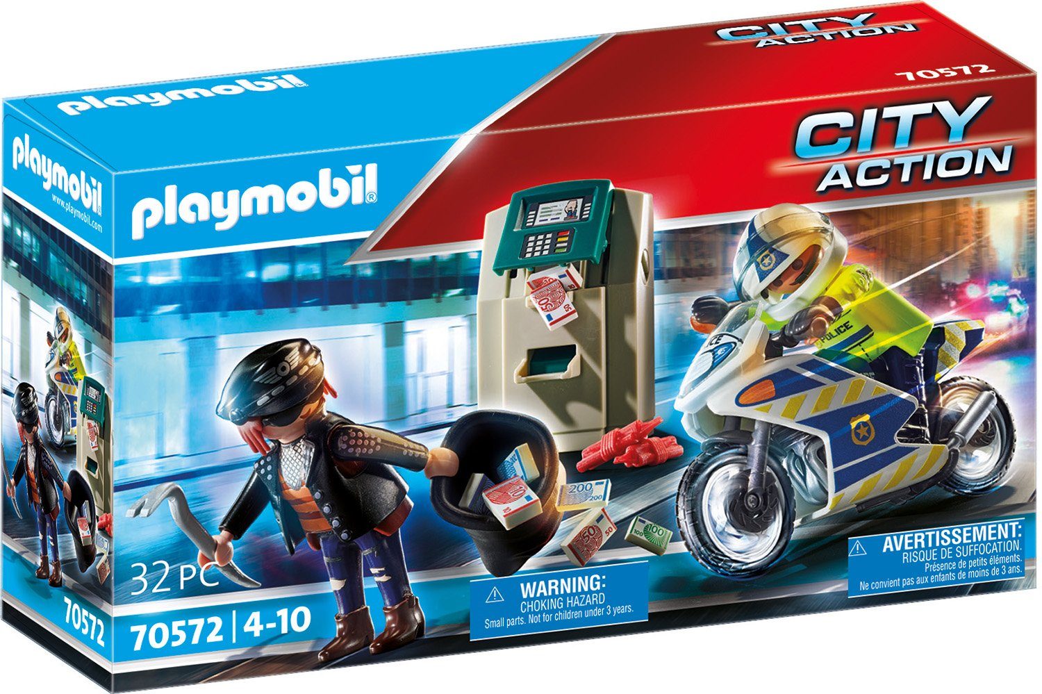 Playmobil® Konstruktions-Spielset Polizei-Motorrad: Verfolgung des Geldräubers (70572), City Action, (32 St), Made in Europe