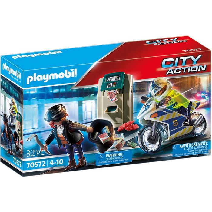 Playmobil® Konstruktions-Spielset Polizei-Motorrad: Verfolgung des Geldräubers (70572) City Action (32 St) Made in Europe