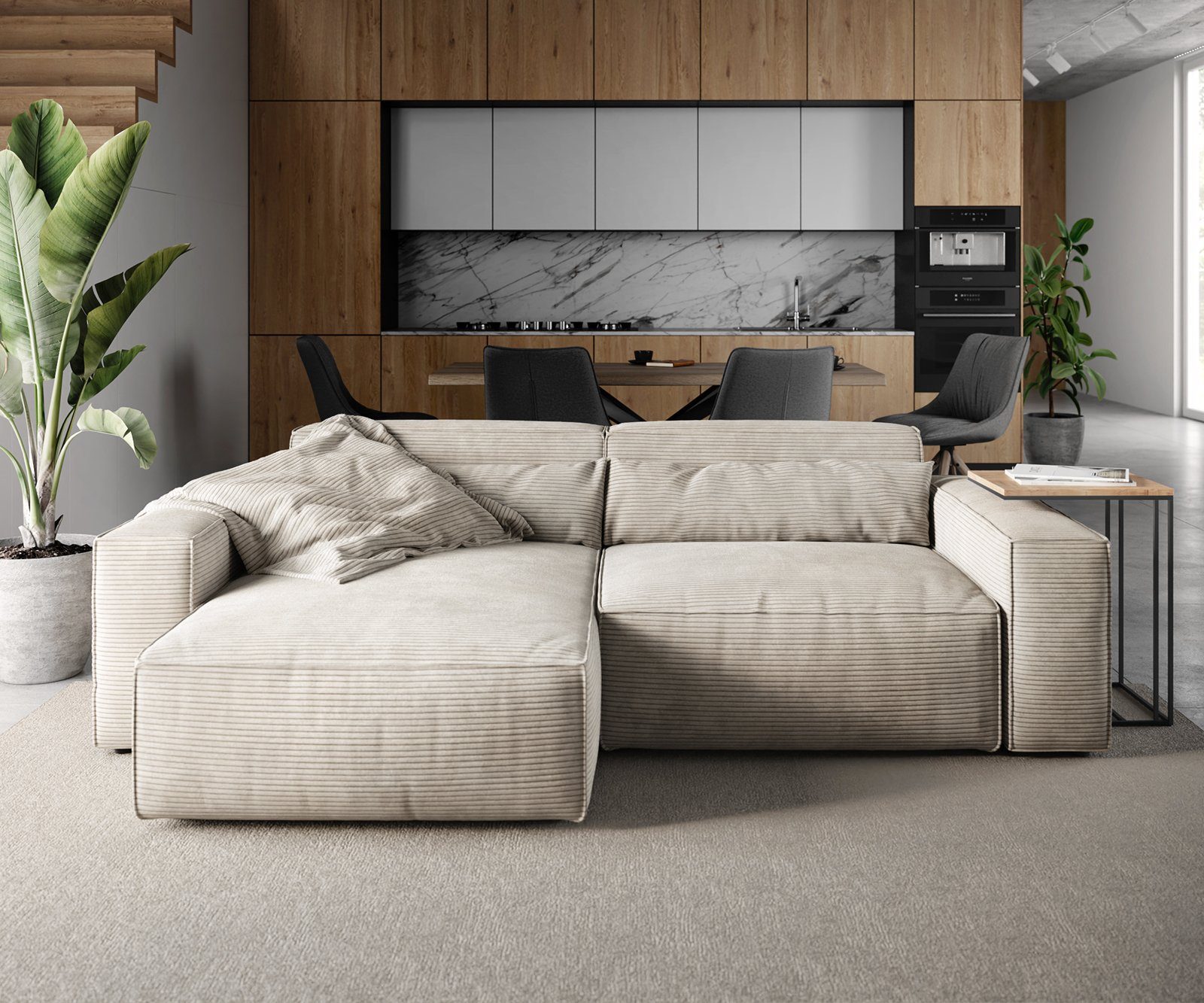 DELIFE Ecksofa Sirpio, Cord Beige 230x150 günstig online kaufen