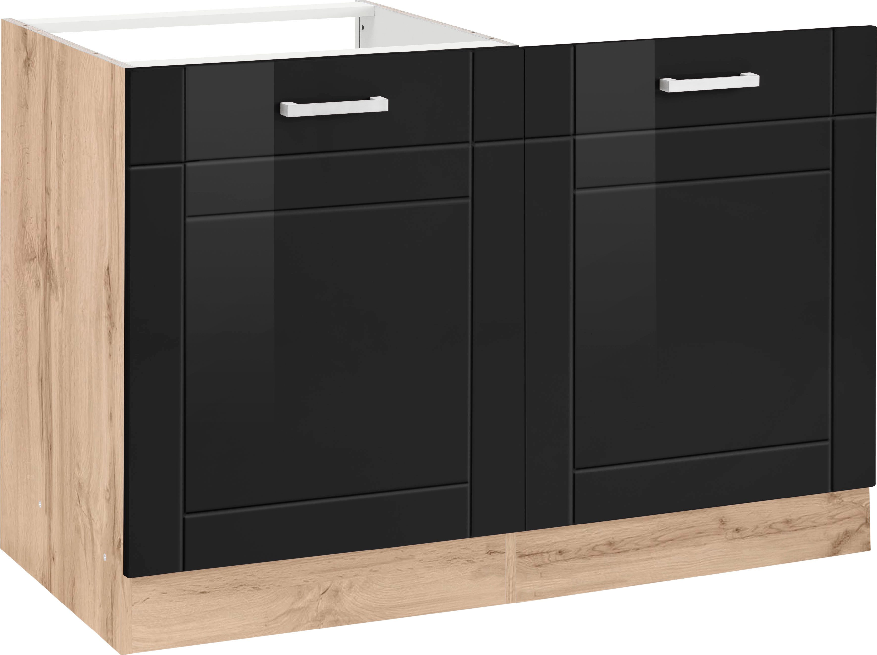 KOCHSTATION Spülenschrank KS-Tinnum 120 cm breit, MDF-Fronten, Metallgriffe, inklusive Einbauspüle