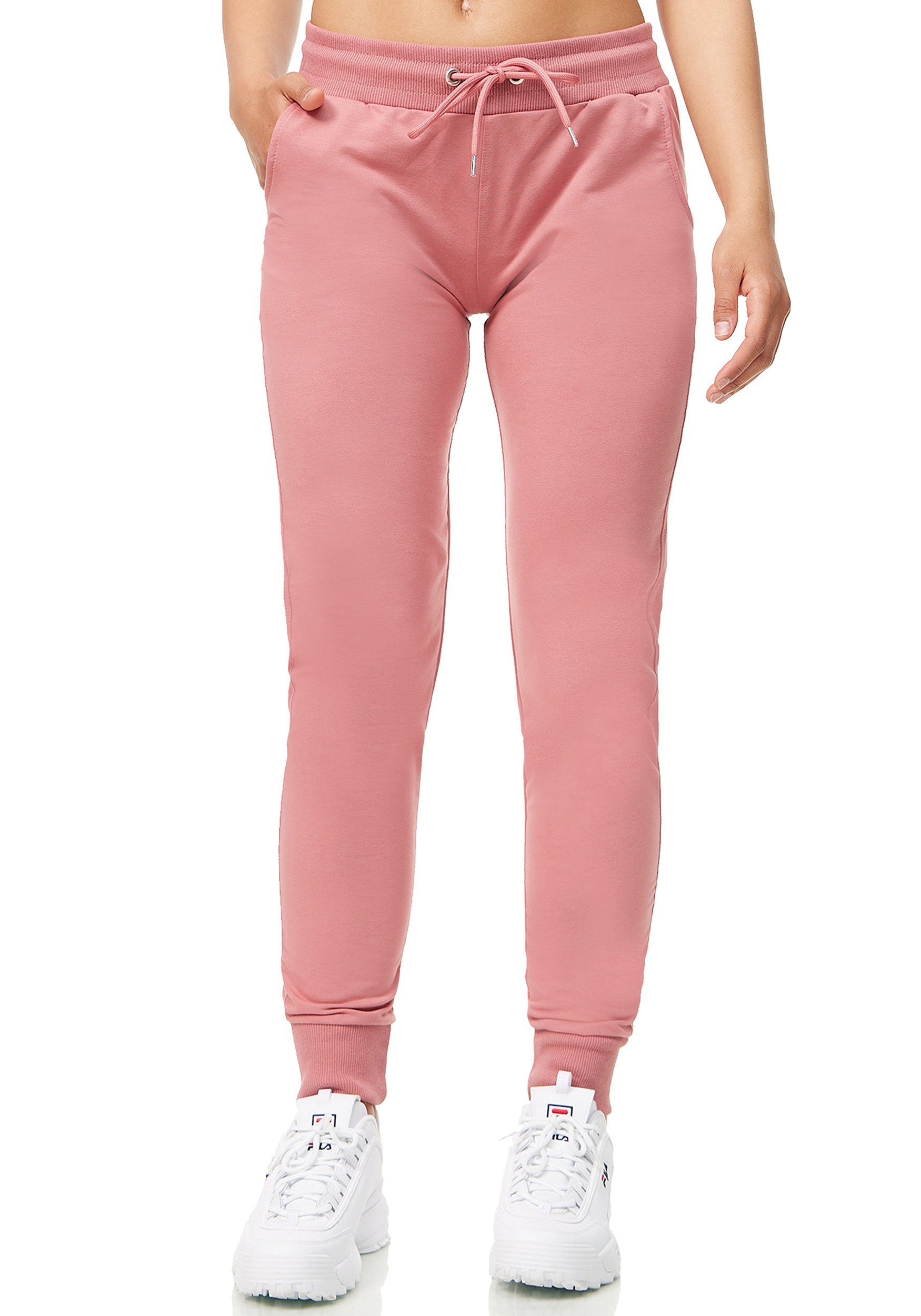 Fit, Solo Dunkelrosa Jogginghose Slim Damen Smith Sweathose Baumwolle, Lycra & (1-tlg)