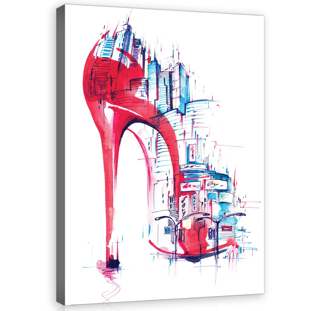 Wallarena Leinwandbild Stadt Art Abstrakt Kunst Wandbild XXL Leinwandbilder Modern, Abstrakt Stöckelschuhe (Einteilig, 1 St), Wandbilder Leinwandbilder Leinwand Bilder Bild Groß Aufhängefertig