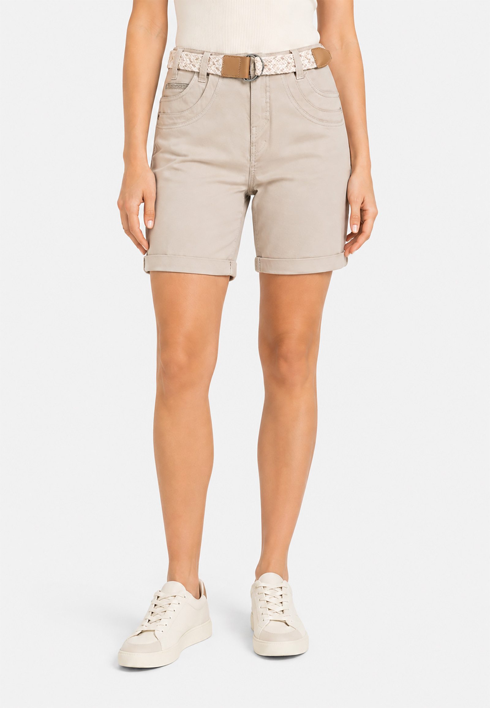 SUBLEVEL Bermudas Stretch Twill Chino Bermuda mit Gürtel und Spitzenakzent Belt Bermuda
