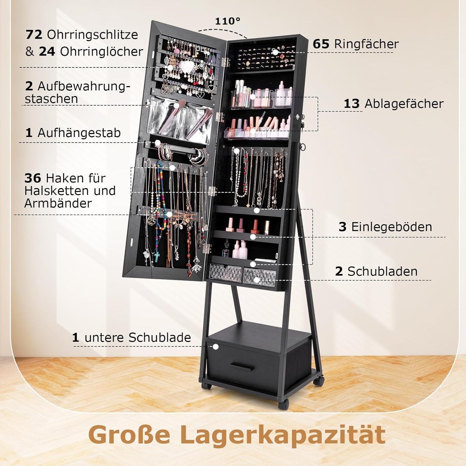KOMFOTTEU Schmuckschrank Spiegelschrank mit Schublade,360° drehbar günstig online kaufen