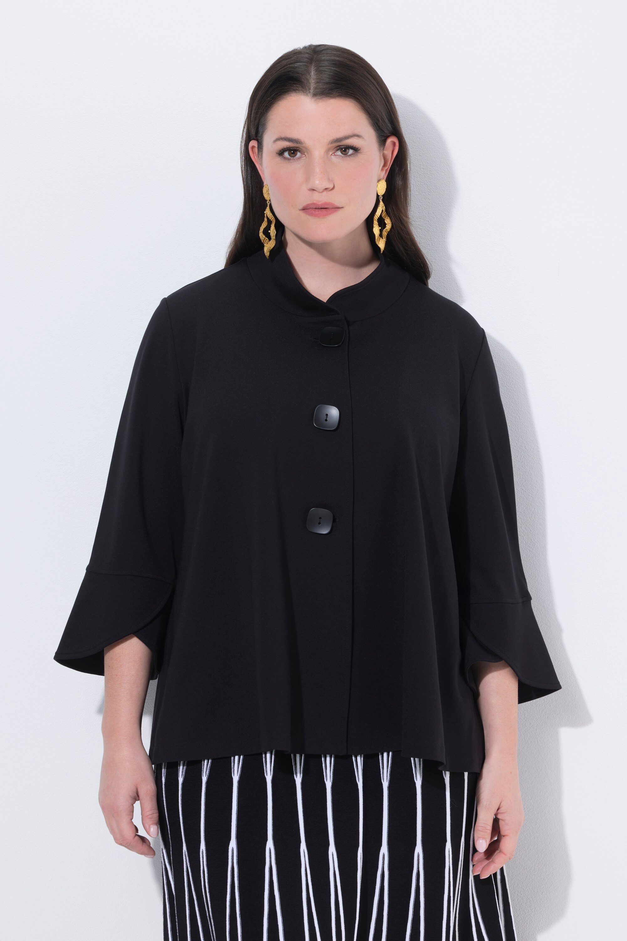 Ulla Popken Sweatjacke Punto-Sweatjacke weite A-Linie Stehkragen 3/4-Arm günstig online kaufen