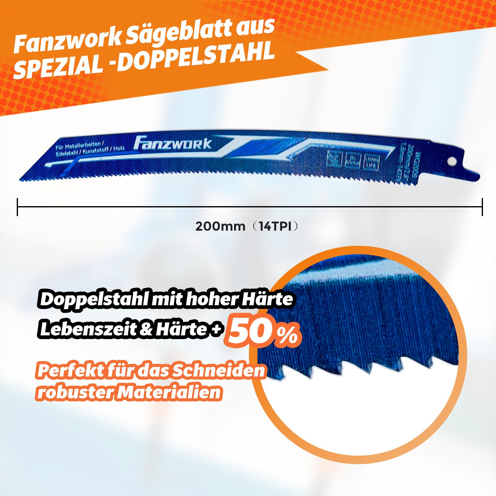 Fanztool Säbelsäge 1100W Leistungsstarke mit 0–2500 SPM, LED, inkl. Sägeblatt