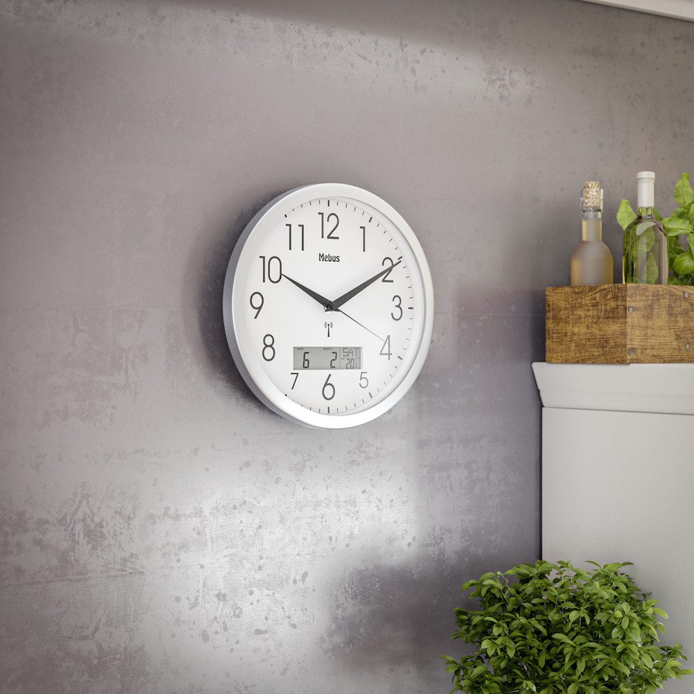 Mebus Wanduhr Mebus 19422 Funk Wanduhr 30 cm x 3 cm Silber günstig online kaufen